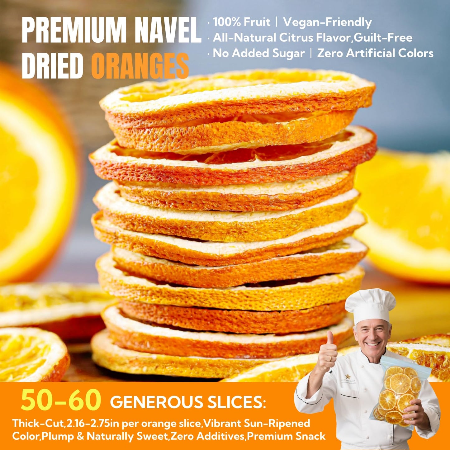 Dried Orange Slices 8.8oz(250g),Approx 50-60 Wheels,Dehydrated Orange Slices NO Addtives,Dried Oranges Sugar Free Natural,Fruit Tea,Dehydrated Fruit for Cocktails,Christmas Day,Crafts,Baking