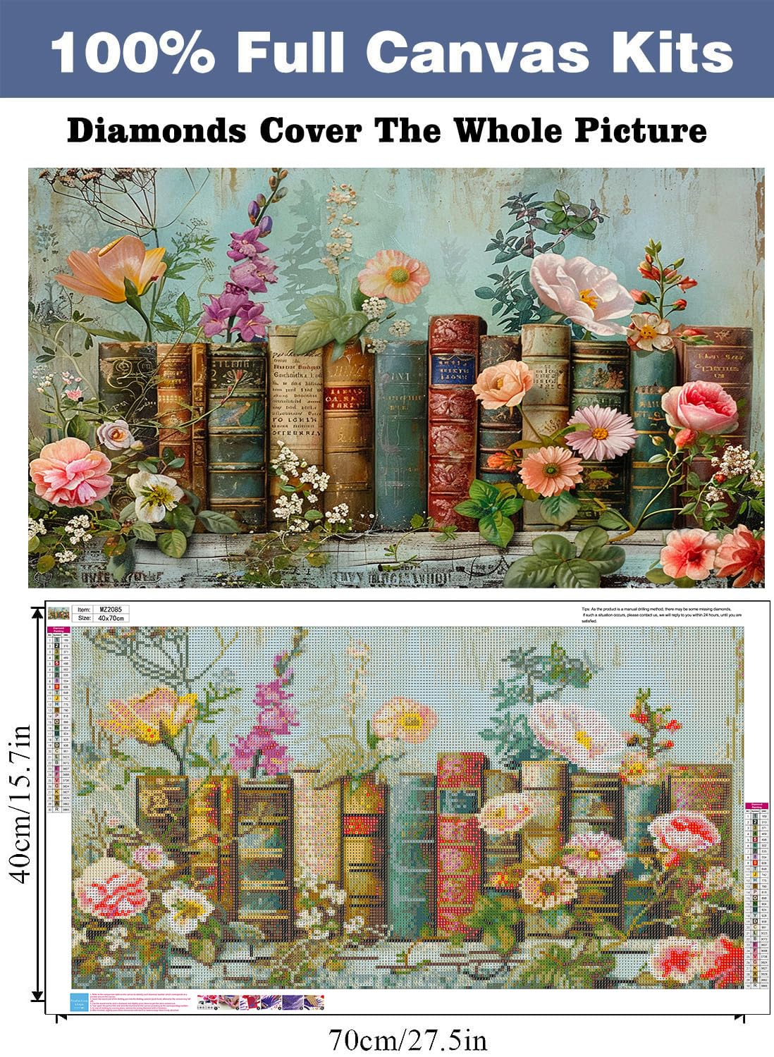 croshom Books Large Diamond Art Kits for Adults, Books Large Diamond Painting Kits for Adults, 5D DIY Full Round Drill Gem Craft for Adult Gifts, Home Wall Decor 15.7" x 27.6"