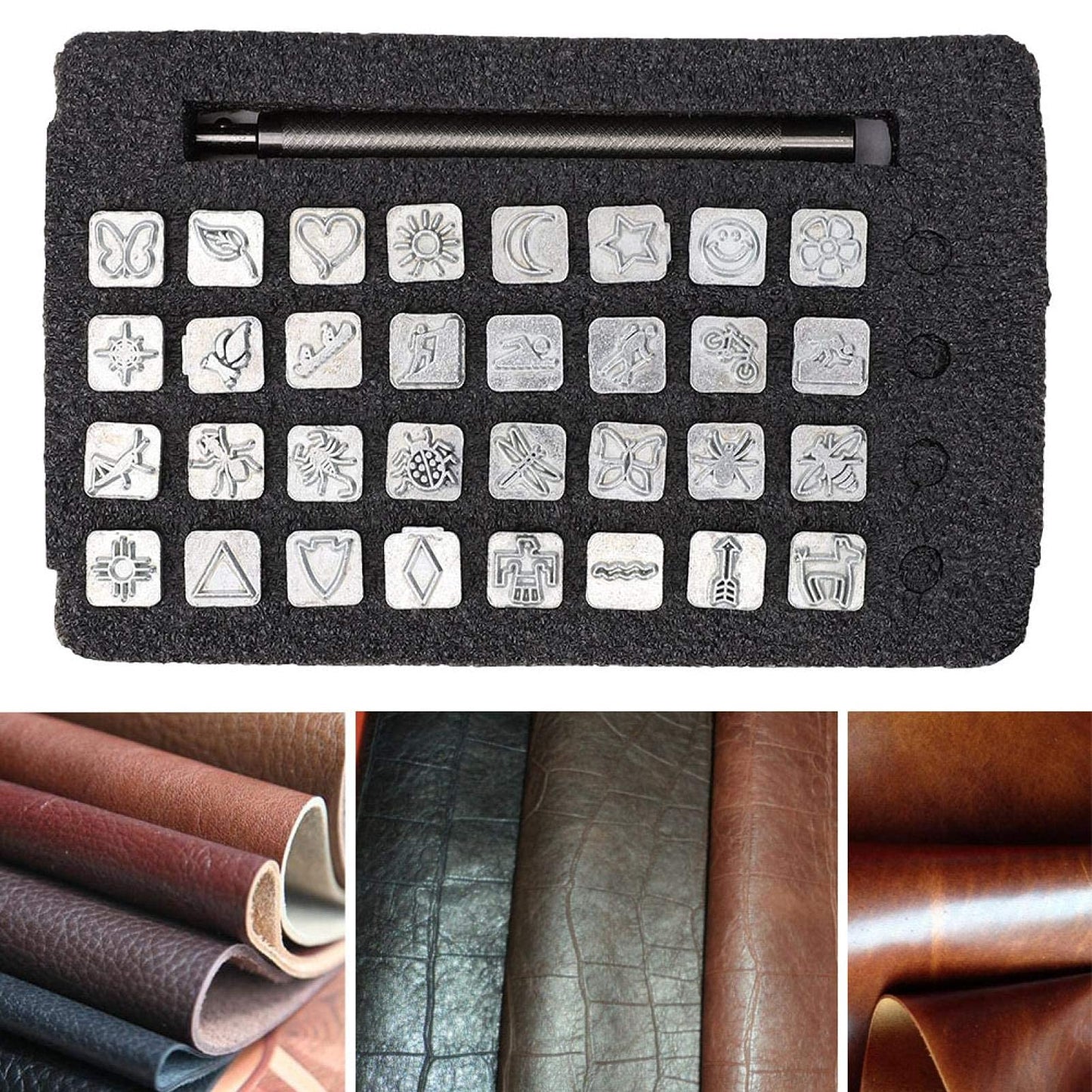 Leather Stamping Tools with Rubber Hammer, 71 PCS Leather Different Shape Saddle Making Stamp Punch Set Leather Carving Tools Leather Stamps Leather Punch Tools (71PC)