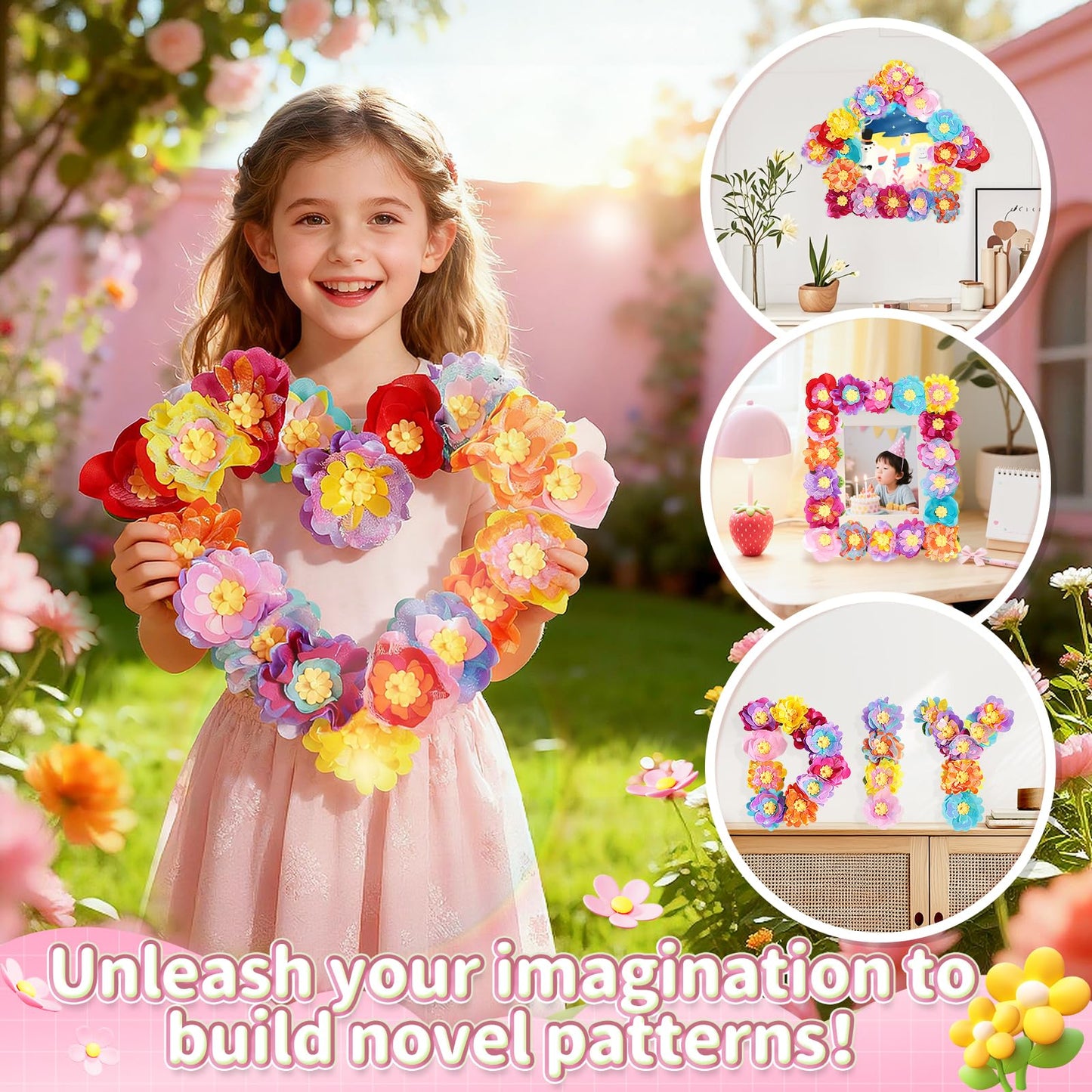Euclidean Cube Flower Bouquet Making Kit, DIY Flower Bouquets Craft Toys for Kids, Arts & Crafts Educational Activity Set for Girls Toddler, Birthday Gift for 4 5 6 7 8+ Year Old Girls and Boys