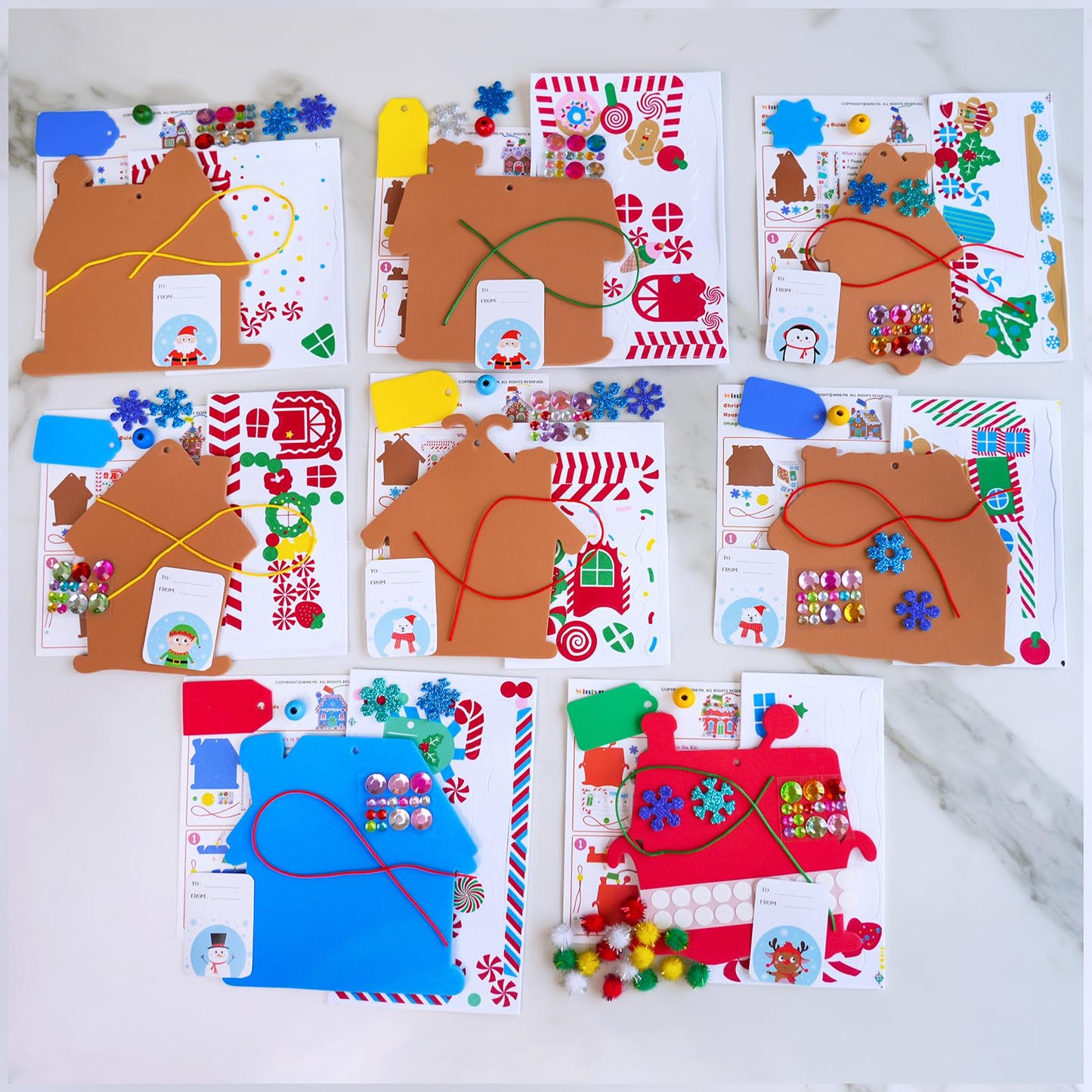Winlyn 24 Sets Christmas Craft Kits Winter Crafts DIY Gingerbread House Ornaments Decorations Art Sets Festive Foam Stickers Holiday Arts and Crafts for Kids Home Classroom Activities Party Favors
