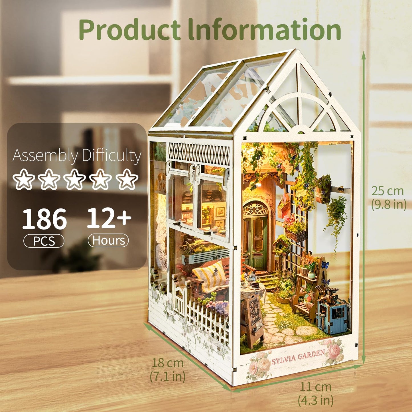 BELEEV Book Nook Kit, DIY Miniature Dollhouse Kit, 3D Wooden Puzzle for Adult and Teens, Booknook Bookshelf Decor Craft with LED Light, Gifts for Women Teens and Puzzle Lovers - Sylvia Garden