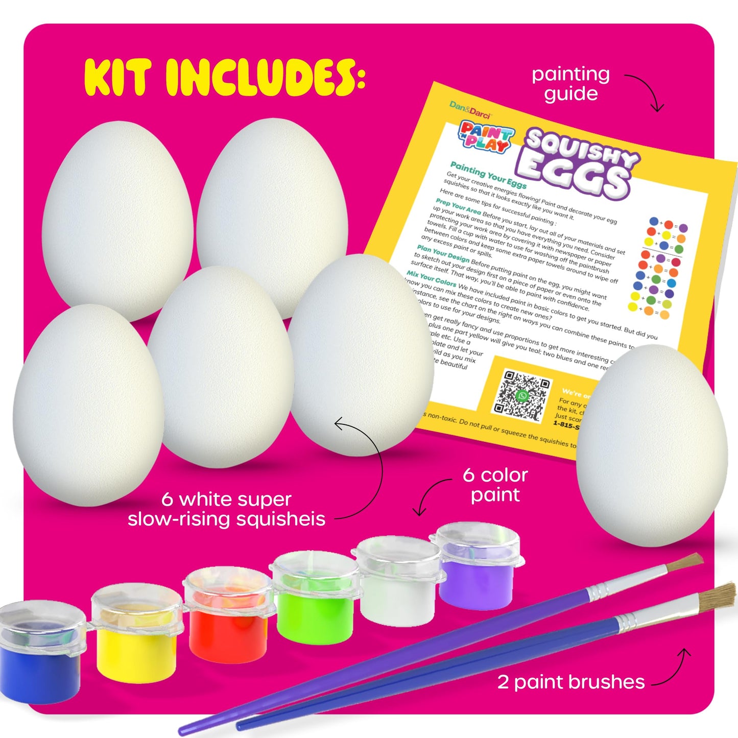 Dan&Darci Egg Squishy Painting Craft Kit - Arts & Crafts for Girls and Boys - Kids Art Activities - Craft Gift for Kid Ages 6 7 8 9 10 Year Old Girl Gifts - Decorate 6 Slow Rising Squishies