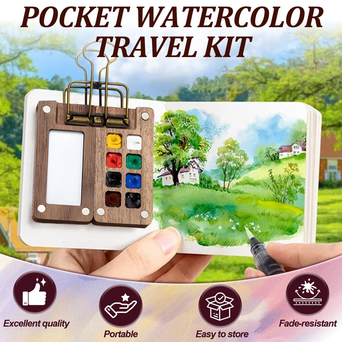 Mini Paint Palette Travel Kit, Mini Watercolor Paint Set, Travel Watercolor Palette Set, 12 Color Pocket Artist Watercolour Travel Sets for Painters Artists (8 Grids)