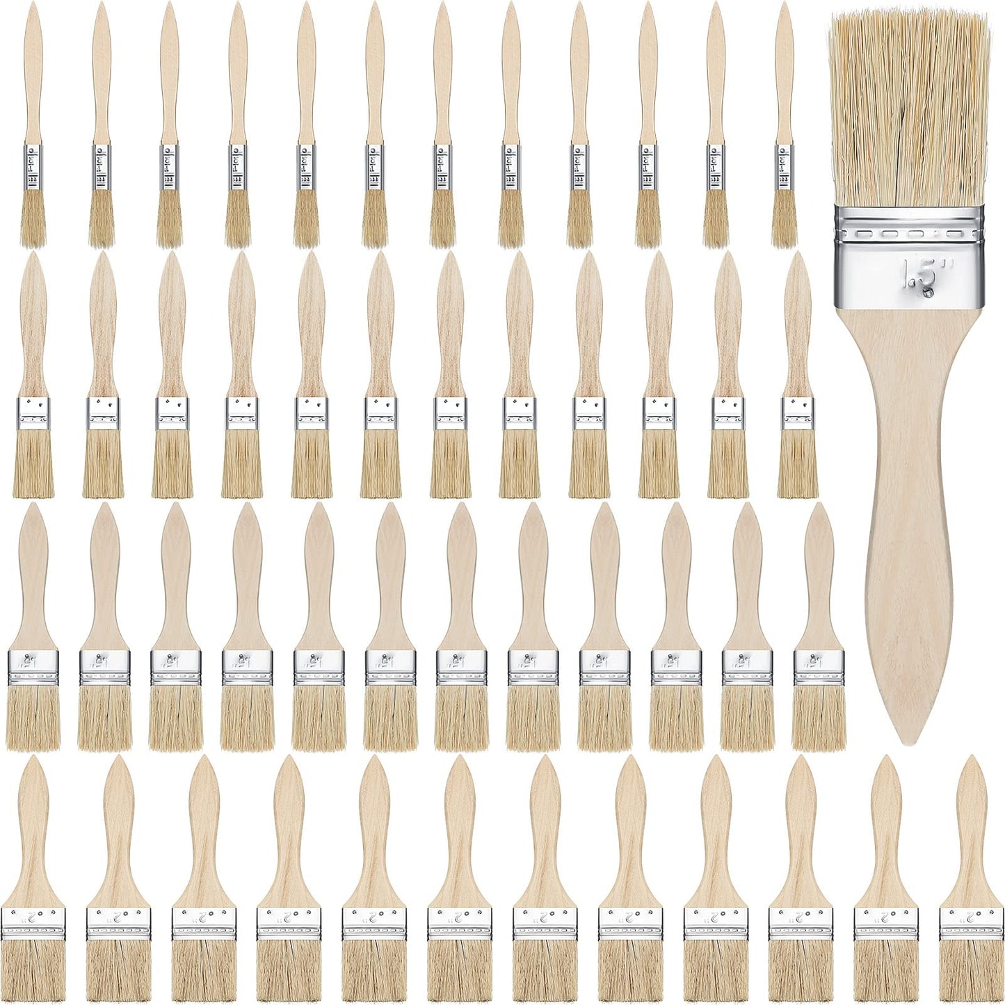 Skylety 48 Pcs Chip Paint Brushes Set 0.5/1/ 1.5/2 Inch Stain Brush Household Bristle Paintbrushes with Wood Handle for Paint, Glues, Varnish, Art Crafts Supplies, 4 Sizes Show