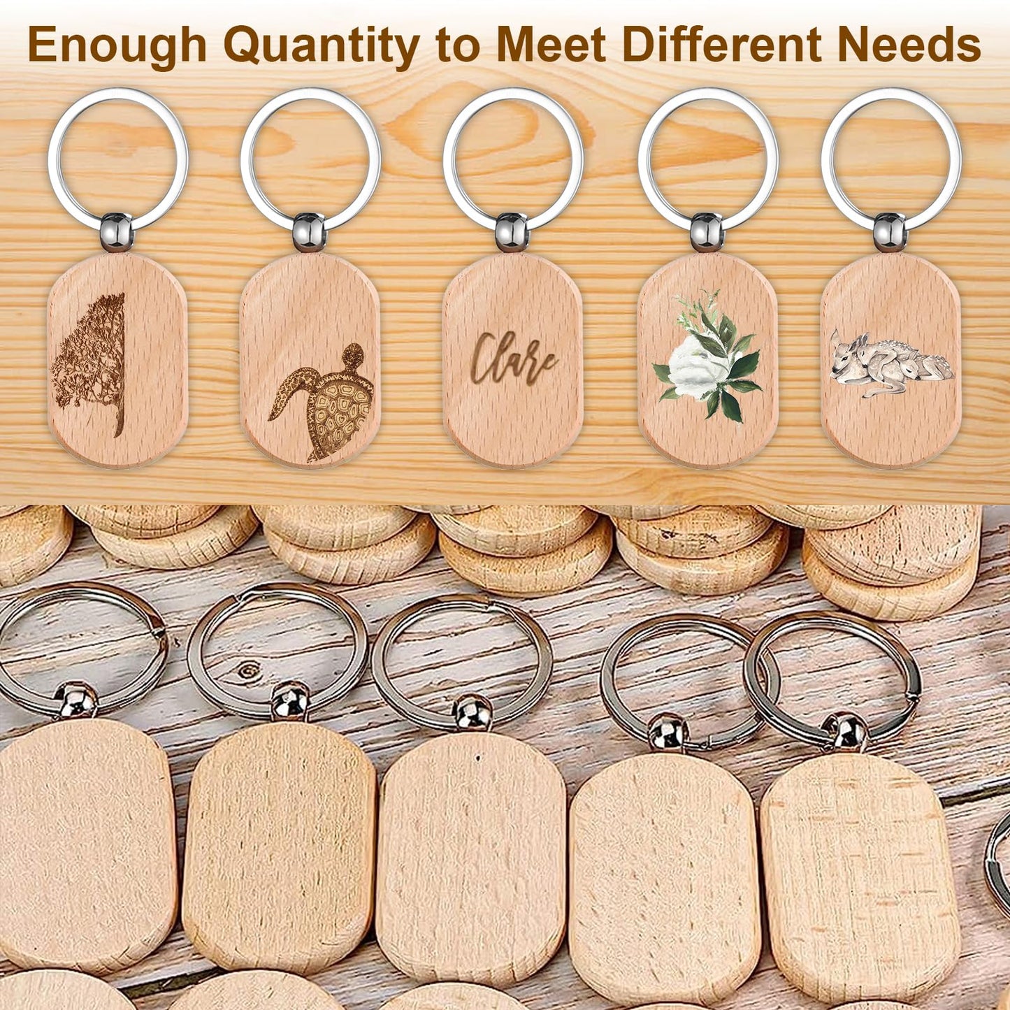 Voittozege 100 Pcs Wooden Keychain Blanks Wood Key Chain Bulk Rounded Square Wooden Blank Keychains Unfinished Blanks Wood Keychains Blank Wooden Key Tag for DIY Gift Craft Supplies