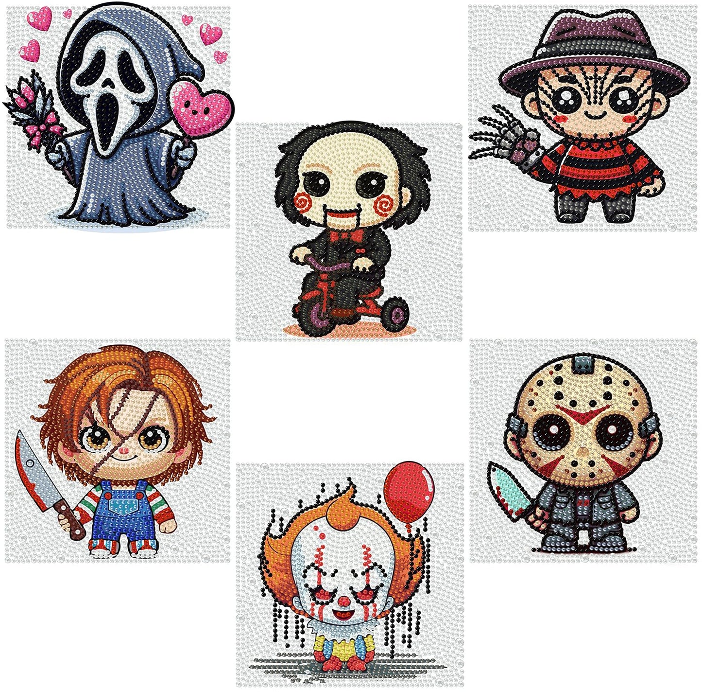 6 Pack Horror Diamond Art Kits for Kids Ages 8-12,Halloween Diamond Painting for Kids Beginners,5D Full Drill Gem Art for Kids DIY Crafts for Girls Boy 8-12,Gifts for 6 7 8 9 10 Year Old Girls Boy