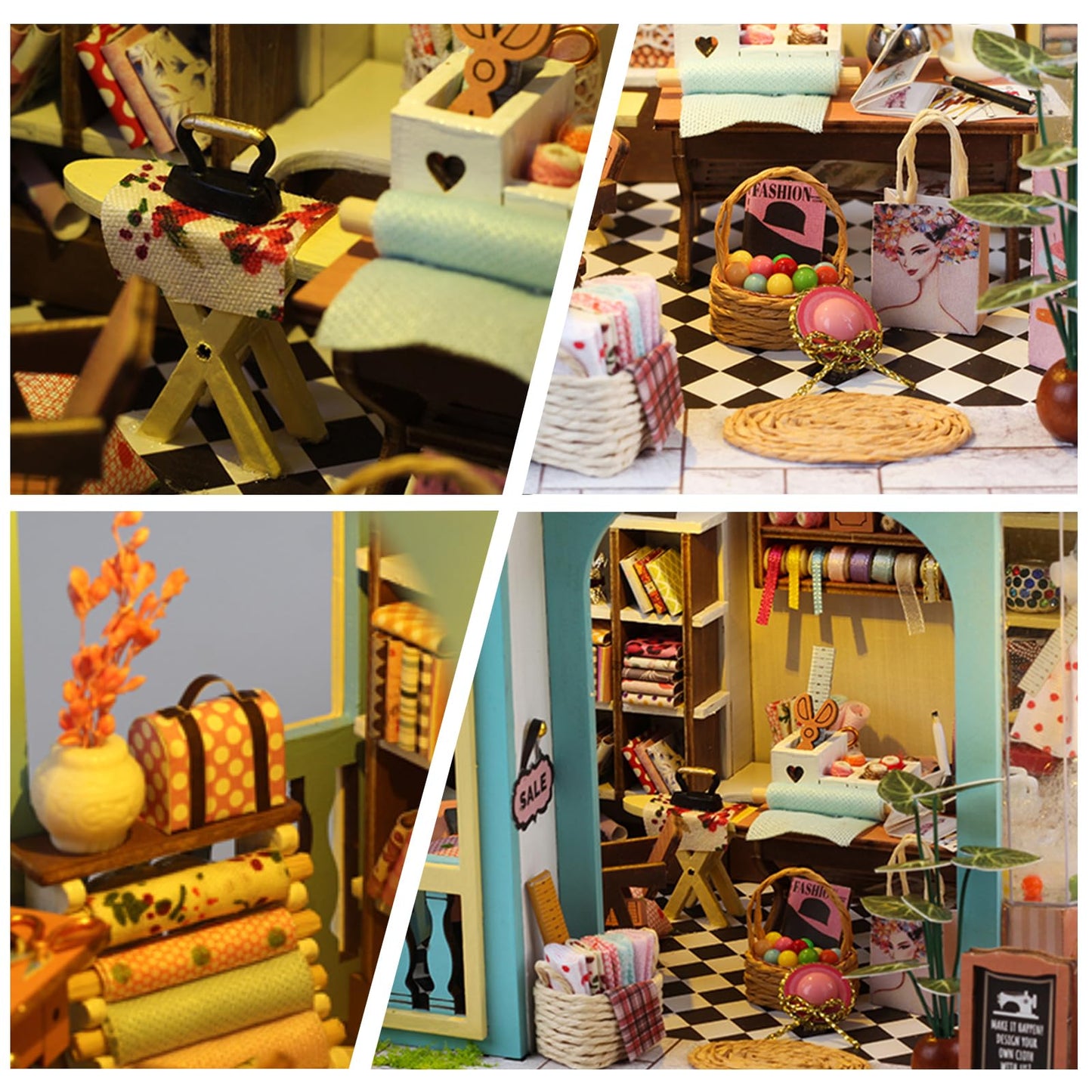 DIY Miniature House Kit,Tailor Shop Dollhouse Miniature Kit with LED & Furniture,Mini Diorama House Building Kit for Adults,3D Wooden Craft Tiny House Mini Model Kit,Home Decor Family Birthday Gifts