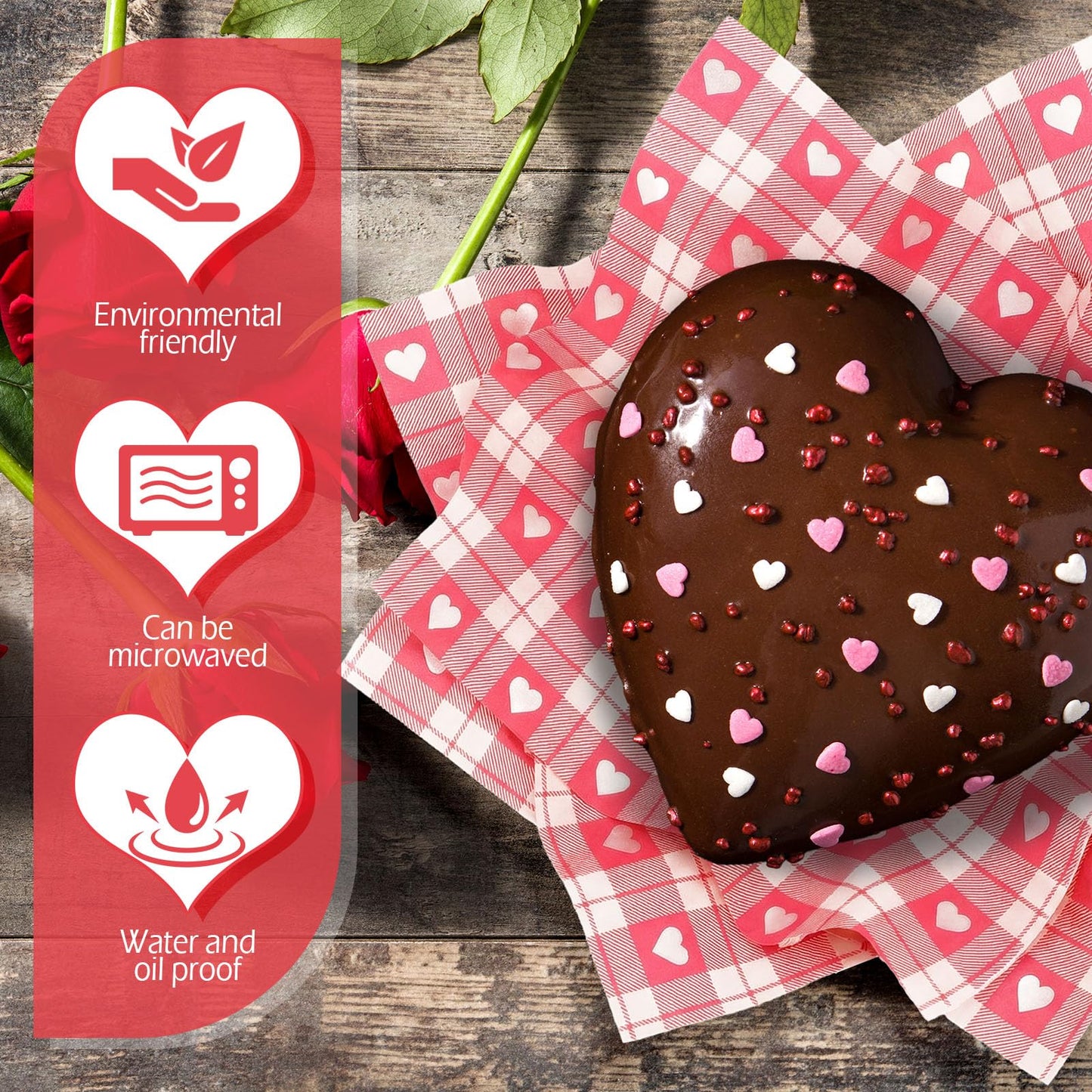 Honeydak 150 Pieces Valentines Wax Paper Sheets Heart Decorative Parchment Sheets Food Basket Liner Greaseproof Paper Liners for Baking Valentines Day Party Favors(Pink Plaid Heart)