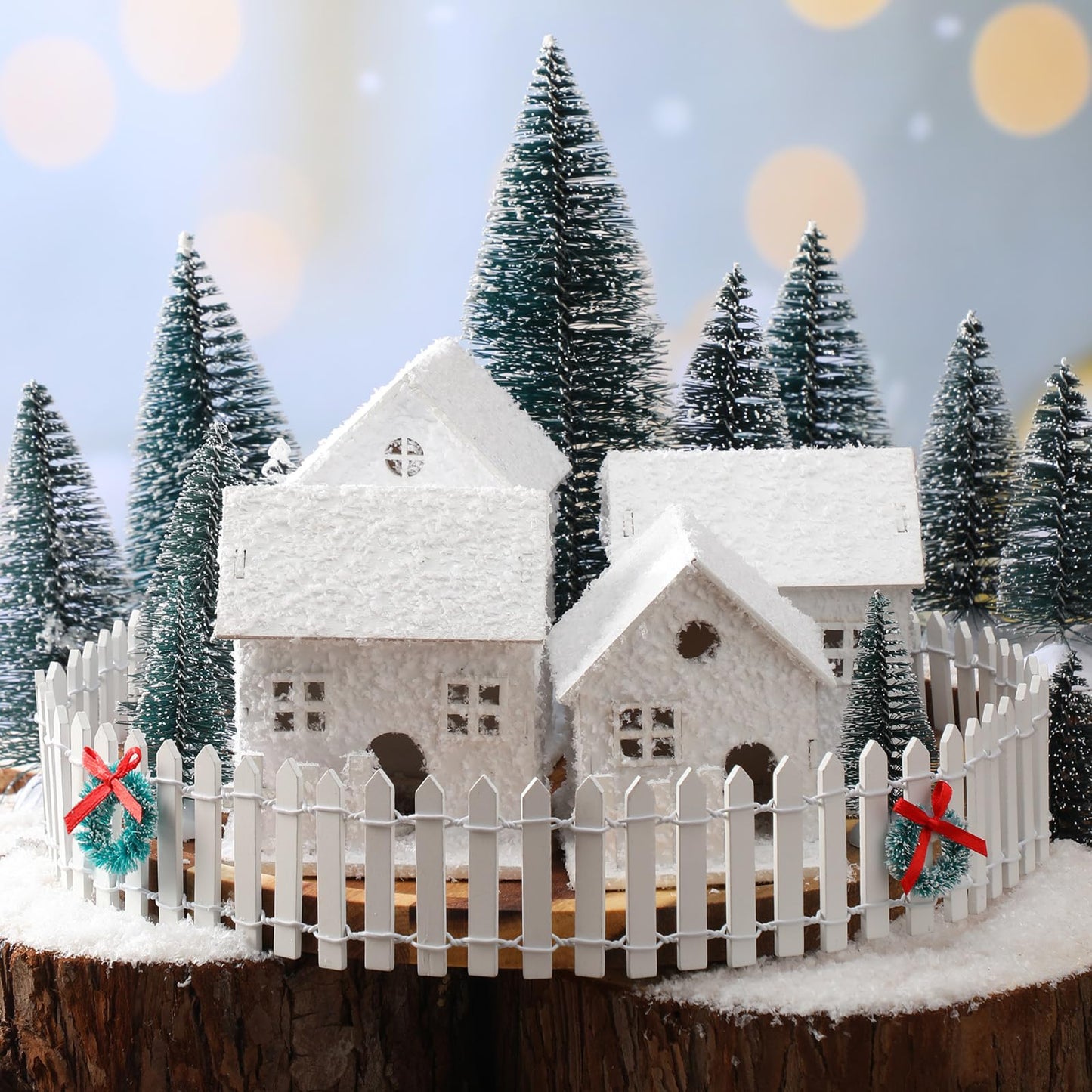 Soulchen 25 Pcs Christmas Village Set with LED Light Christmas Table Centerpiece Village Houses Display Accessory Farmhouse Winter Xmas Figurines Snow Scene Desktop Kit DIY for Holiday Landscape