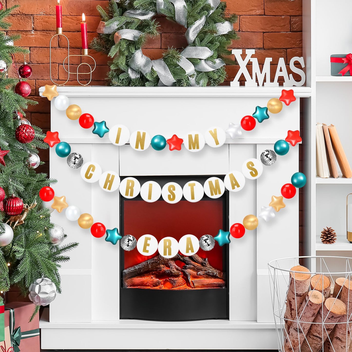 Simgoing Giant Friendship Bracelet Garland Kit DIY Banner with Letter Ball Jumbo in My Birthday Era Decorations for Classroom Graduation Party Supplies Photo Booth Backdrop(Red, Green, White)