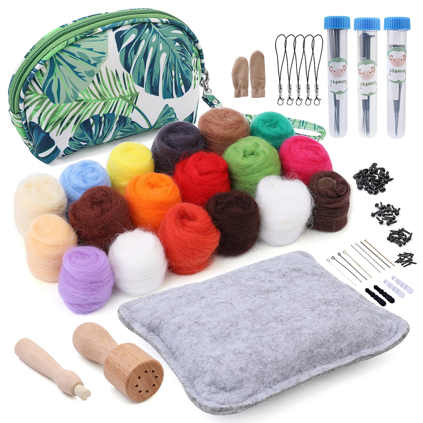 IMZAY Needle Felting Kit, Needle Felting Starter Kit with Exquisite Green Storage Bag, Wool Roving 18 Colors Set, Needle Felting Tools Kit, Wool Felt Tools for Felted Animal Needle Felting Supplies