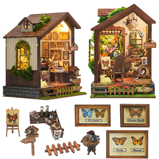 Roroom DIY Miniature Doll House with Furniture Dollhouse Kit for Adults and Teens,Booknook Tiny House Bookshelf Decor Mini 3D Wooden Puzzle, Gifts for Family, Friends (Butterfly-SQ60)