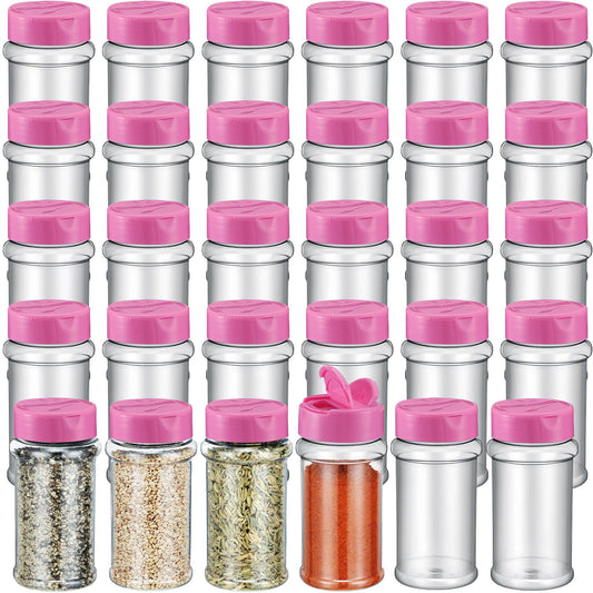 Jadive 36 Pcs 5.5 oz Plastic Spice Jars with Shaker Lids Clear Spice Bottles Plastic Seasoning Containers Empty Shaker for Kitchen Storing Herbs Seasoning Powders Pepper Dry Goods (Pink)