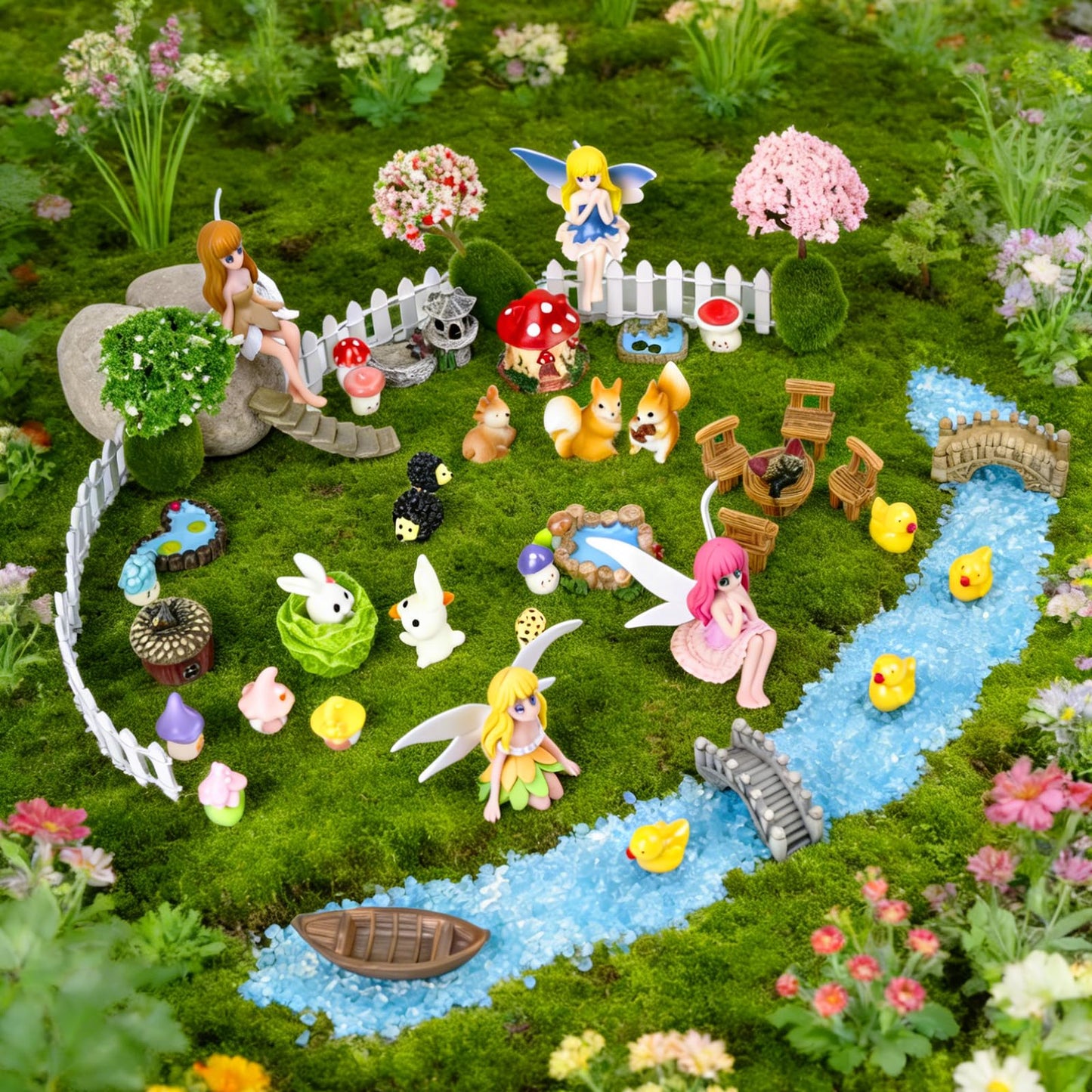 NSBUDIN 54 Pcs Fairy Garden Accessories - Miniature Garden Accessories Set with Resin Animal Figurines, Fairy Elves & Mini Ornaments for DIY Mini Garden & Terrarium