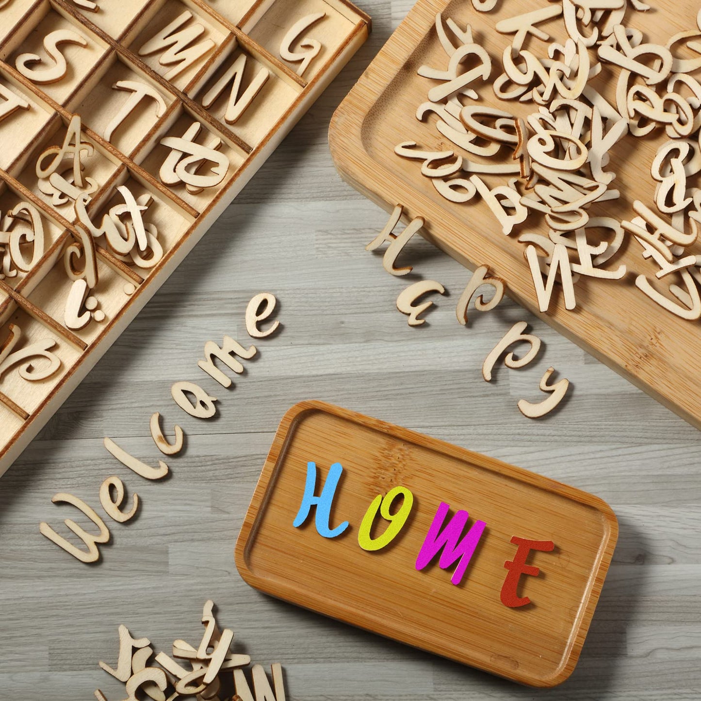 Blulu 248 Pcs 1 Inch Wood Alphabet Letters Numbers Blank Unfinished Wooden Letters Numbers for Crafts with Rustic Storage Tray for Spelling Learning Education Back to School Gifts(Wood Color)