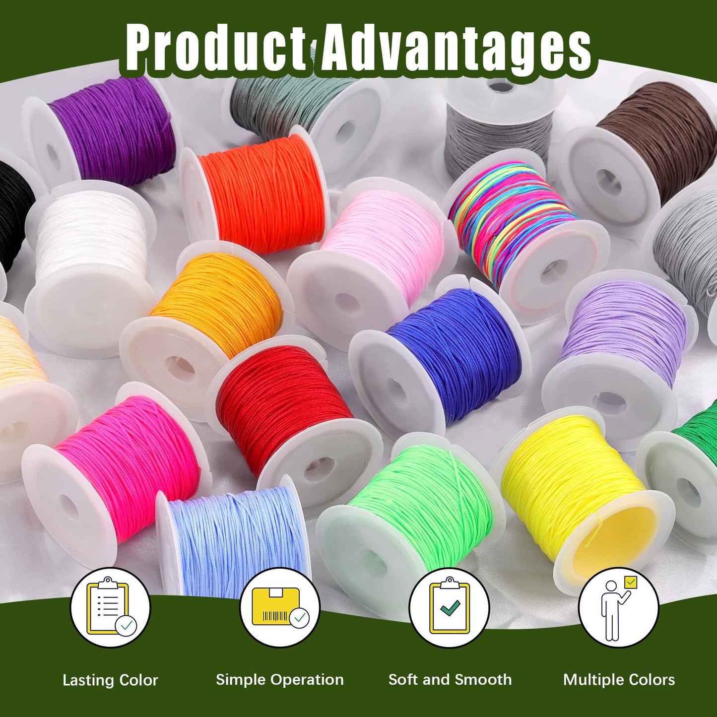 Keadic 437 Yards/ 400 Meters Nylon String for Bracelets Making, 20 Rolls 0.8mm Satin Silk Chinese Knotting Cord Beading Thread for Friendship Bracelets Tassels Necklaces Jewelry Crafting