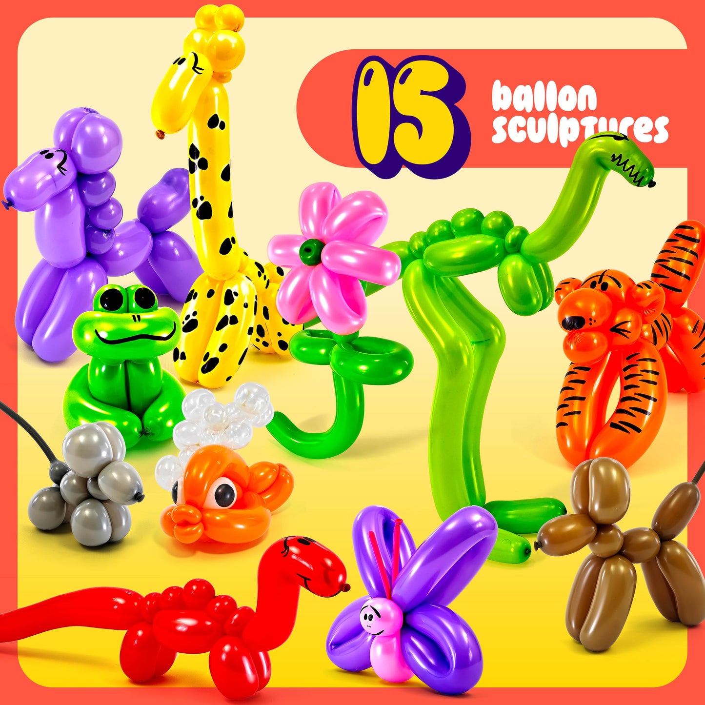 Dan&Darci Balloon Animal Twisting Kit with Pump for Kids - Boy & Girl Gift - Birthday Gifts for Girls and Boys - Arts and Crafts for Ages 8-12 - 6 7 8 9 10 11 12 Year Old - Animals Balloons