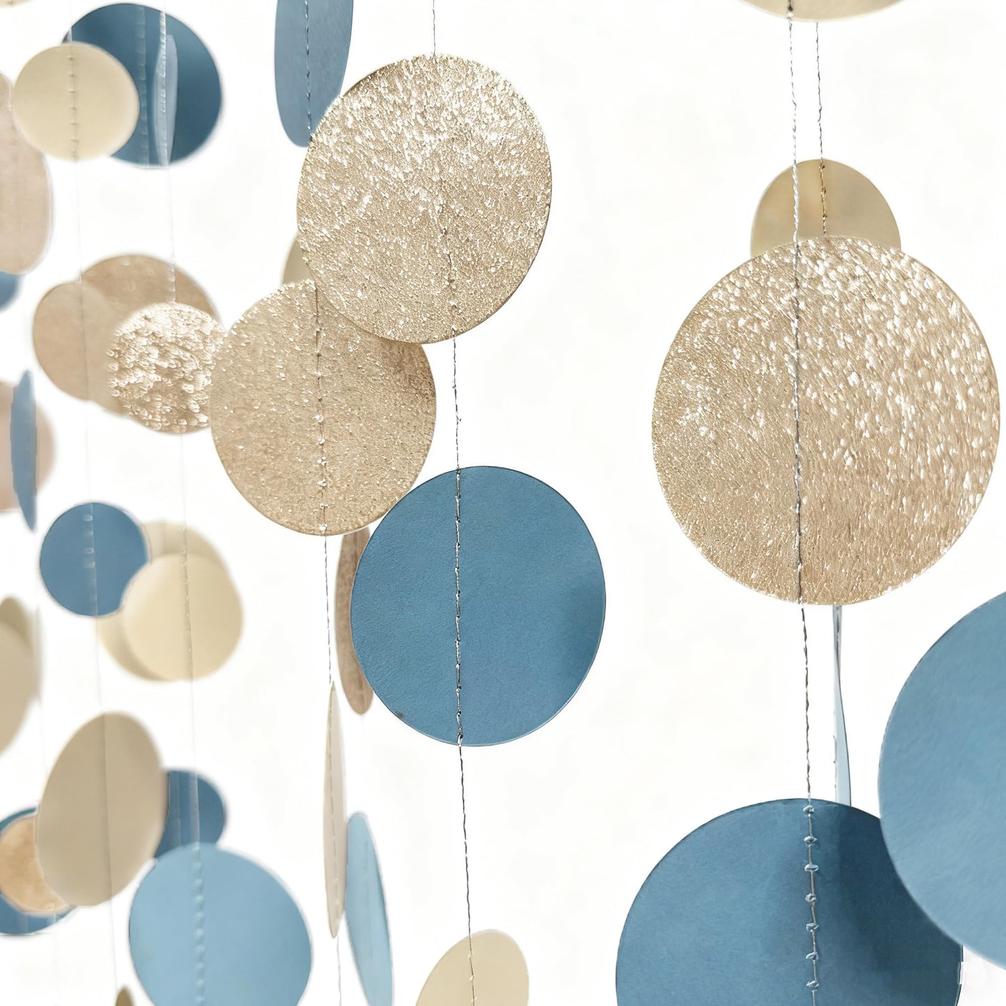 Champagne Gold Dusty Blue Beige Circle Dot Garland Hanging Paper Polka Dot Streamer for Men Boy Birthday Baby Shower Wedding Bridal Shower Retirement Engagement Bachelorette Party Decorations Supplies
