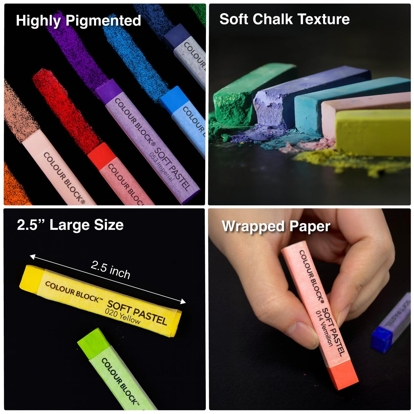 COLOUR BLOCK Soft Pastels for Artists - 80 Colors Square Chalk Soft Pastels Art Set in CARBON Box - Vibrant Pigments Art Kit for Painting, Drawing, Sketching, Hobbyist.