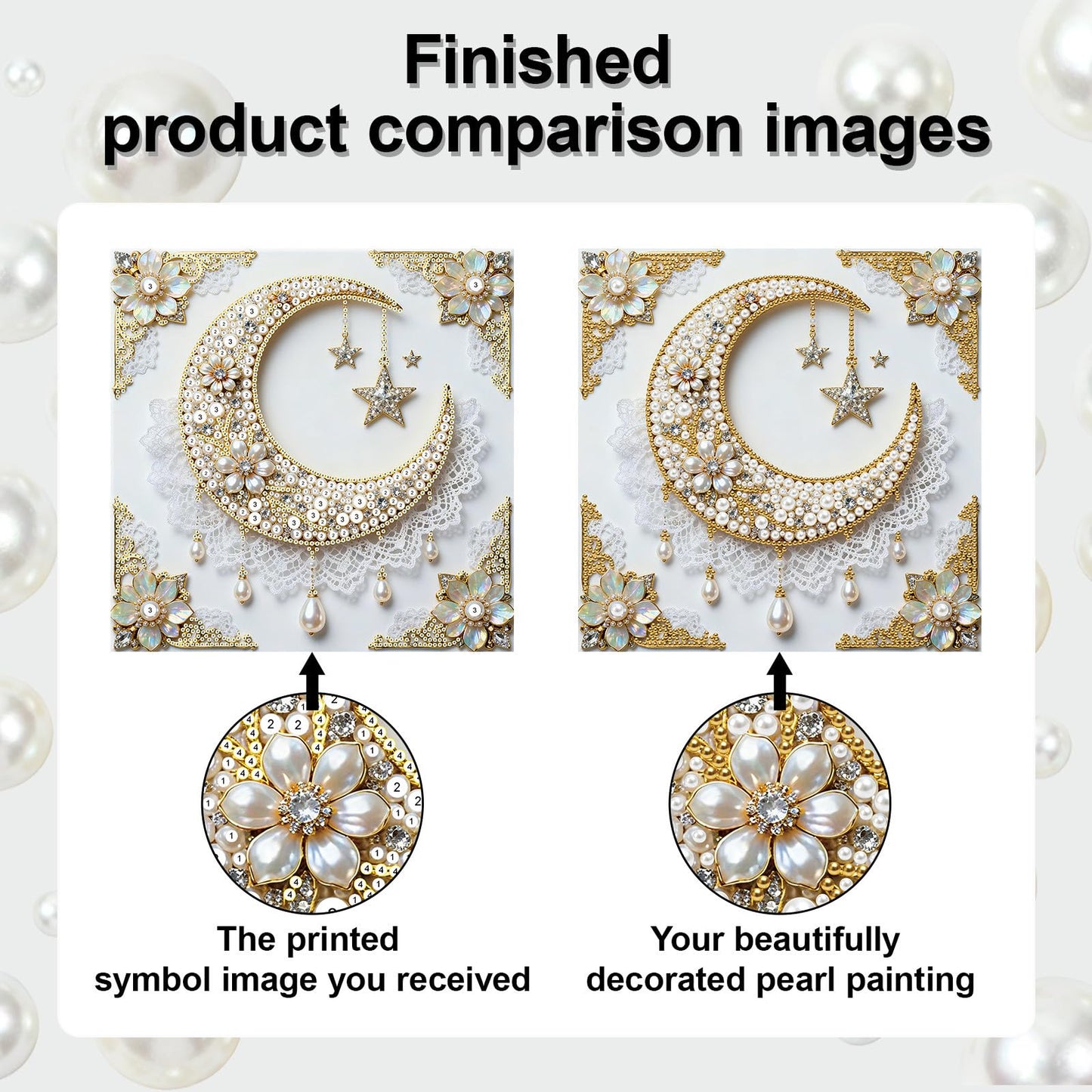yzARTche Diamond Art Pearl Painting Kit, DIY Pearl Art Painting with White Frame, Handmade Gem Dot Picture Craft for Home Wall Decor Present Set-04-Moon
