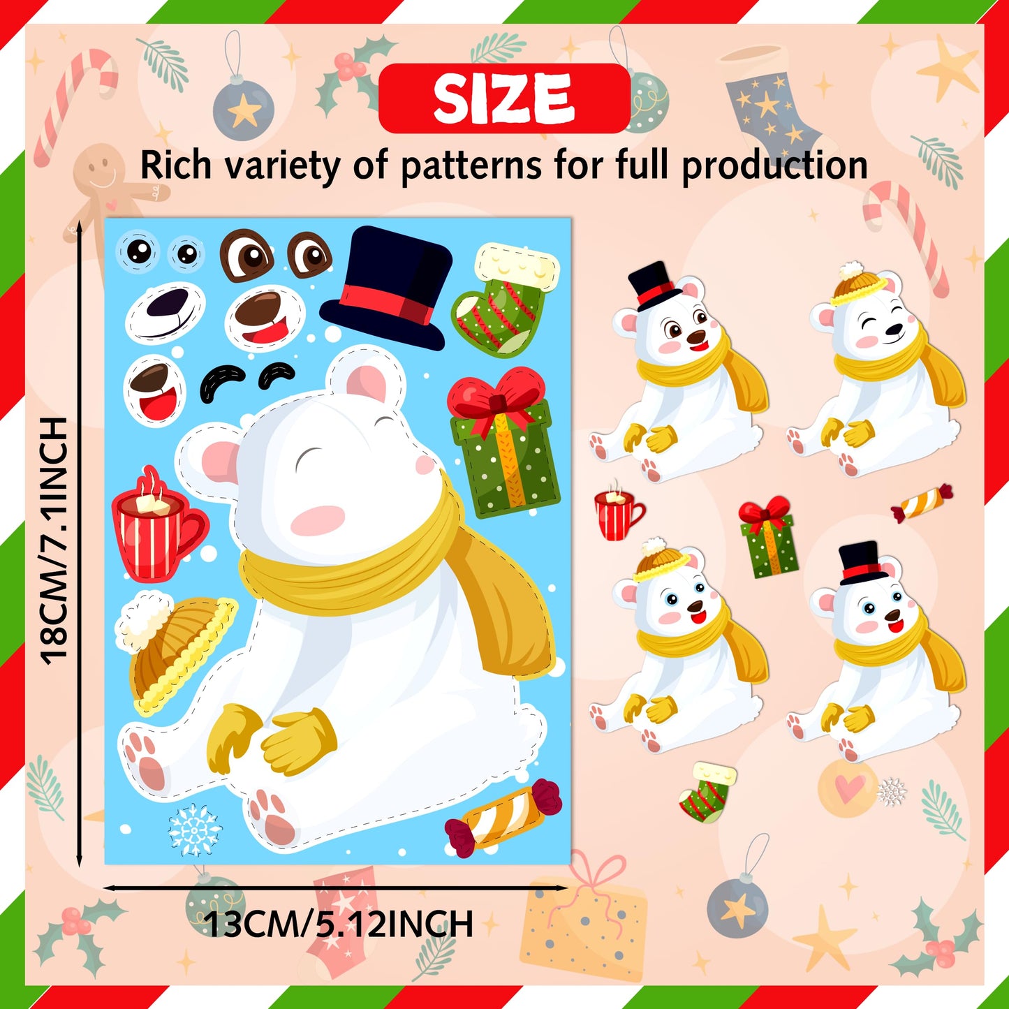 LINAYE 63 Sheets Winter Stickers for Kids Toddlers, Make A Face Winter Animals Crafts Stickers Party Favors Game Activities for Kids Classroom, 9 Designs, Christmas Goodie Treat Bag Stocking Stuffers