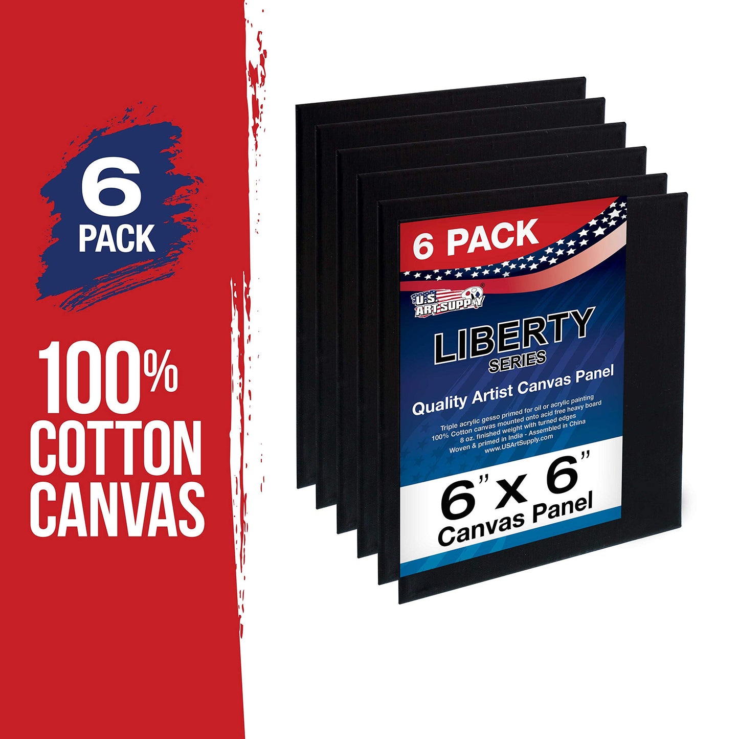 U.S. Art Supply 6 X 6 Inch Black Art Canvas Board Panels 6 Pack - 8 Ounce Heavyweight Cotton Acid Free Canvases for Painting Acrylics and Watercolor (1 Case of 6 Single Canvas Painting Panels)