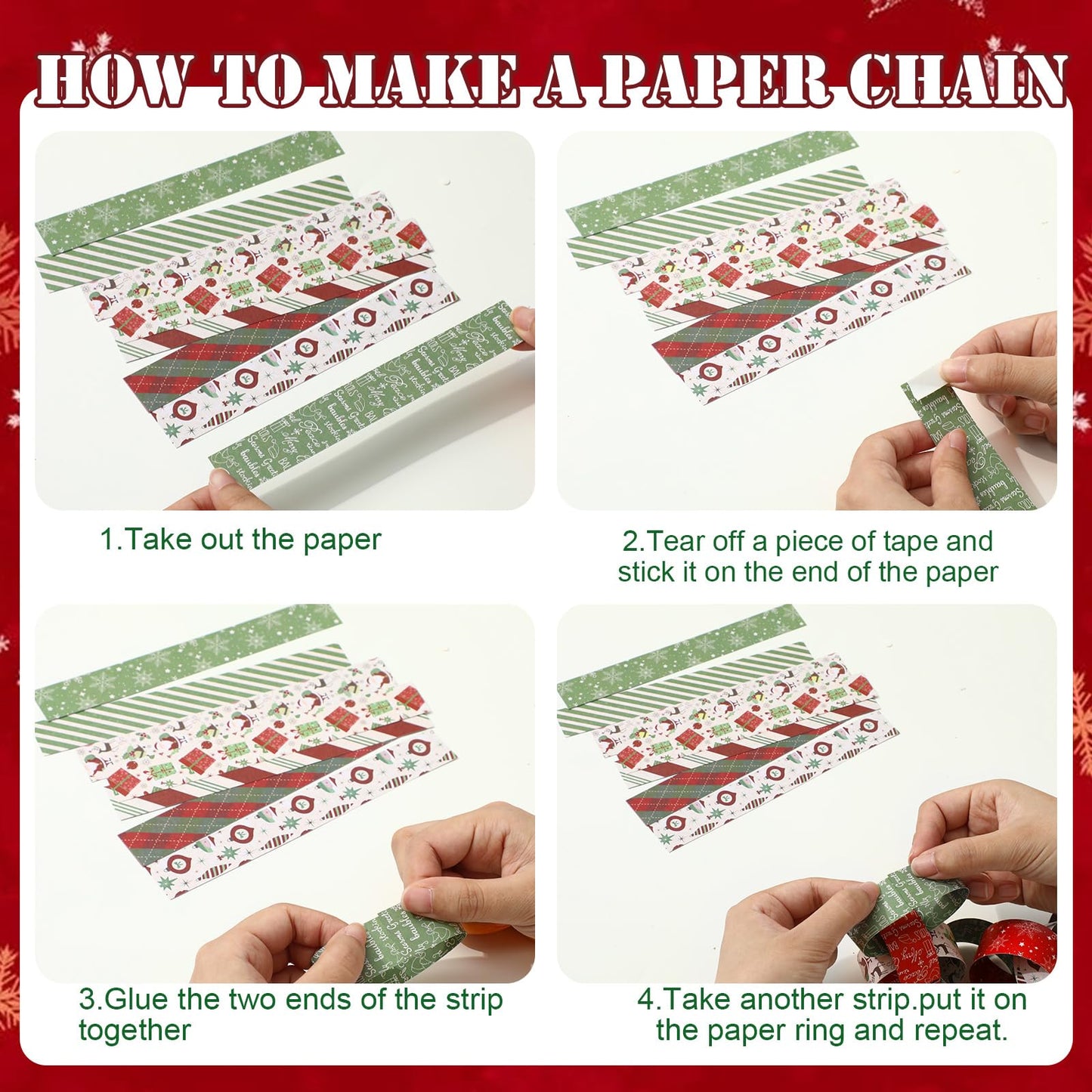 JarThenaAMCS 300Pcs Christmas Paper Chains Double-Sided Red Green Decorative Paper Links for Winter Xmas Party Favors DIY Crafts Supplies