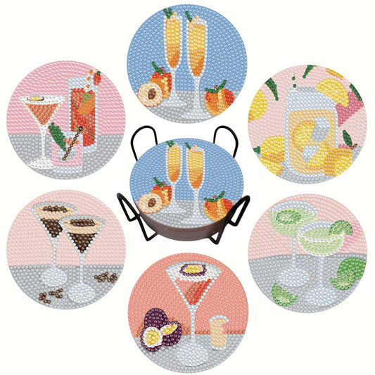 Bulerrylulu 6 Pcs Diamond Painting Coasters Kits with Holder,Diamond Art Coasters Set for Drinks Coffee Table, Gem Painting kit for Beginners Adults DIY Art Craft Gifts Home Decors (Cocktail)