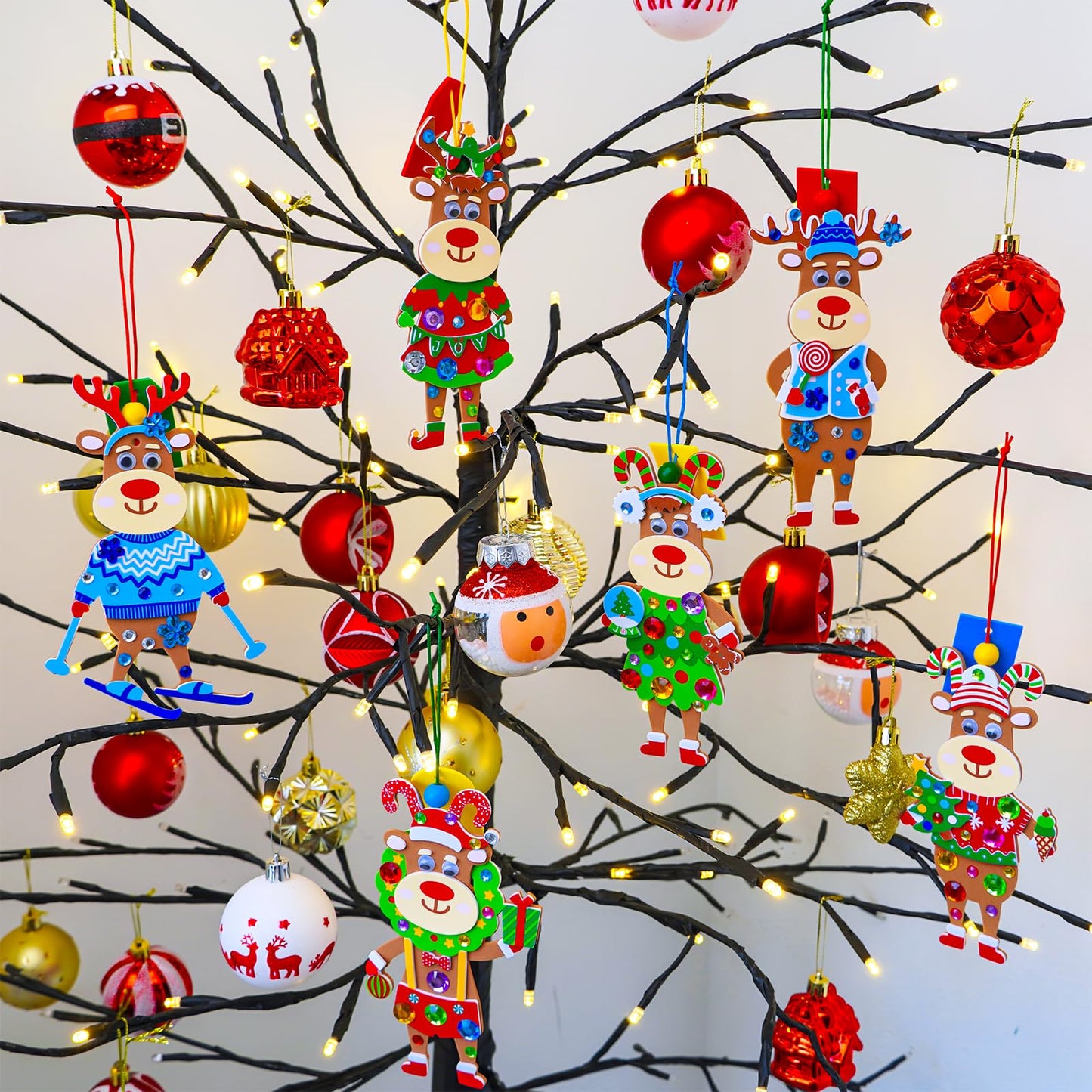 Winlyn 24 Sets Christmas Decorations DIY Reindeer Tree Ornaments Winter Crafts Kits Foam Reindeer with Festive Foam Stickers for Kids Holiday Seasonal Gift Home Classroom Activities Party Favors