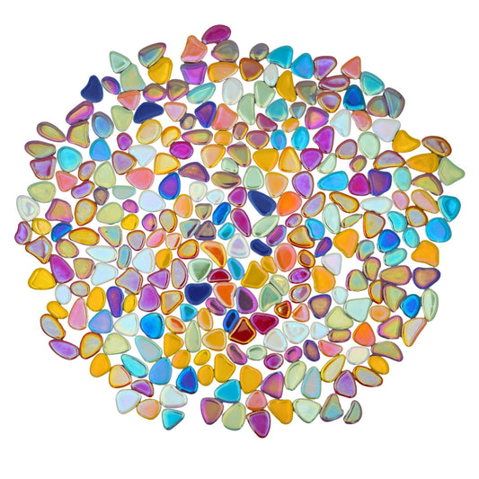 Yuvori Mixed Color Mosaic Tiles, 1.1 lbs - Ceramic, Variants Ideal for DIY Crafting, Bathroom, Kitchen, Living Room, Garden, and Outdoor Decor (Iridescent Mini Pebble)