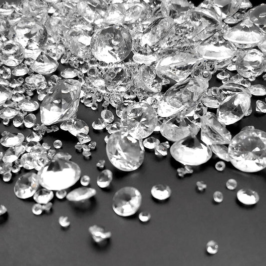 XHKDSYMC 1000 pcs Acrylic Diamond Gems, Clear Acrylic Diamonds Decorations Faux Diamonds Table Scattering Gemstones Vase Filler for Party, Event, Wedding, Birthday (Clear,30mm, 20mm, 12mm, 8mm, 4mm)