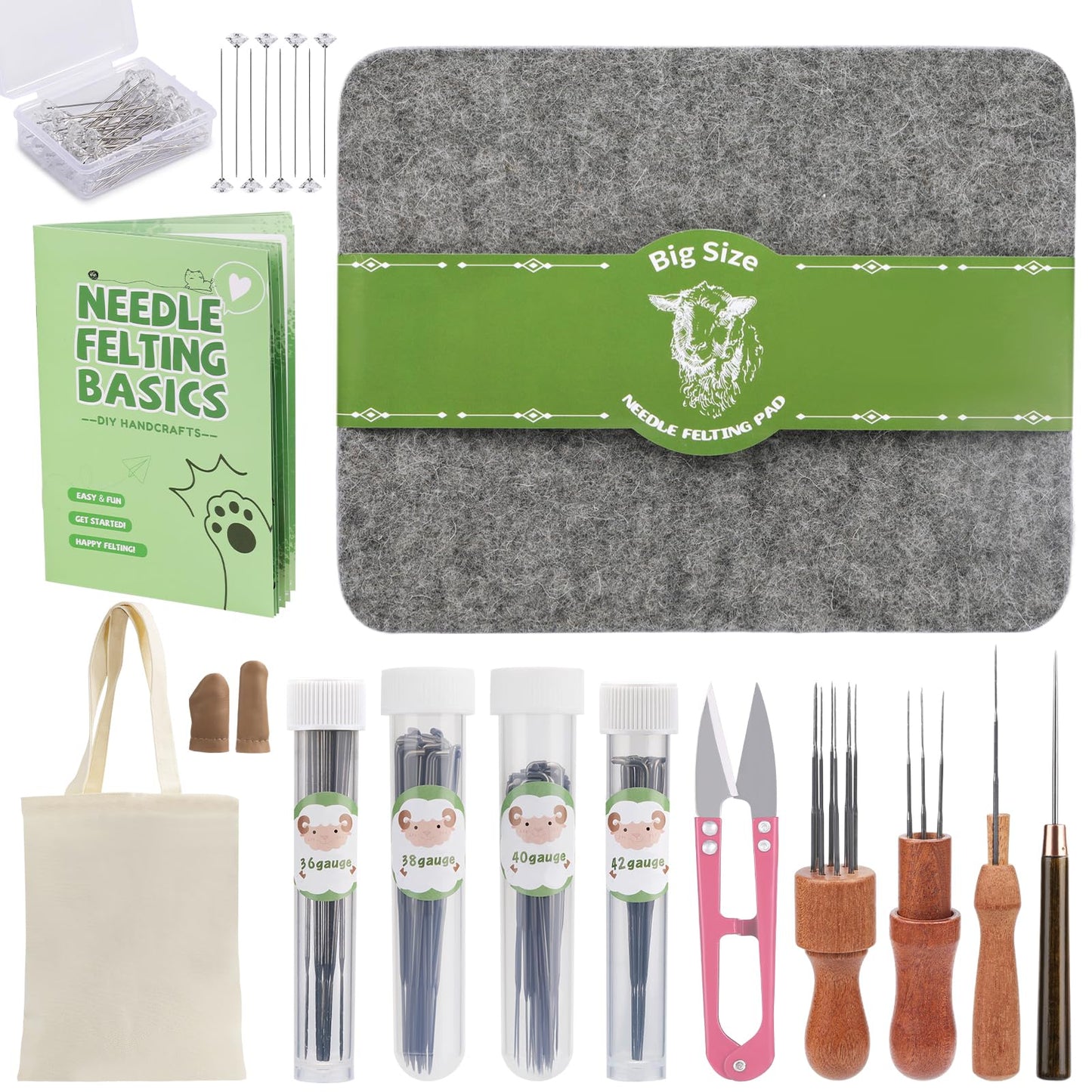 IMZAY Needles Felting Tools, 8"x10" Felting Pad, Large Needle Felting Mat, 90 Pcs Felting Needles, Felting Supplies with Wood Handles & Wool Needles for DIY Crafts