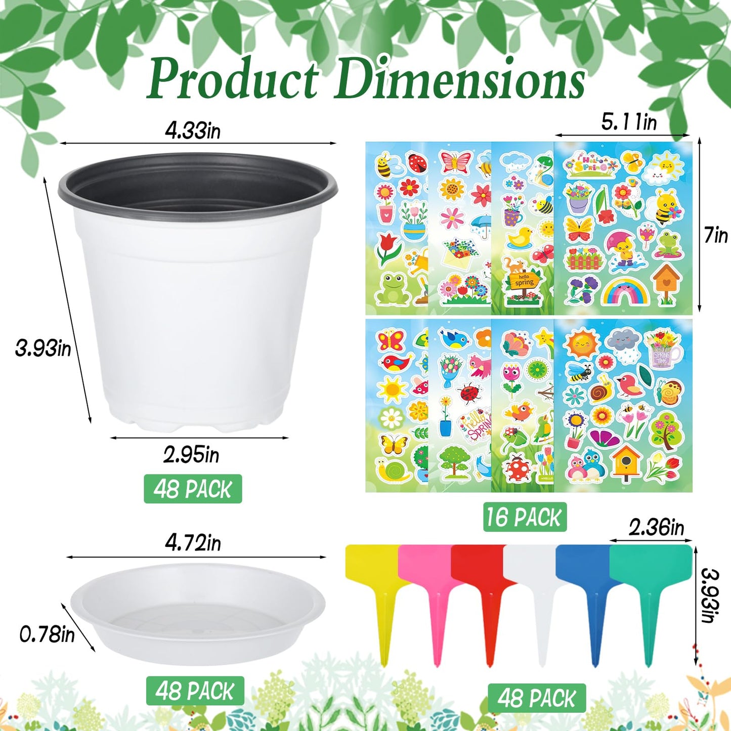 Zoketriton Garden Flower Pot Craft Kit, 48 Paintable Durable Resin Garden Pot with Tray Drainage Holes Adhesive Stickers and Plant Labels, Flower Plant Craft for Classroom Home DIY Flower Planting