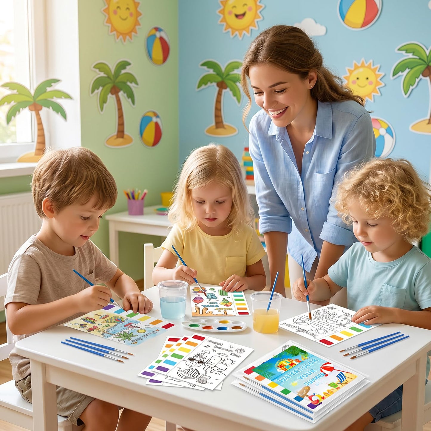 Zoyeven 144 Pcs Summer Watercolor Coloring Books Summer Party Favors End of Year Gifts Art and Crafts Well-Packaged Classroom Reward Prizes School Activity