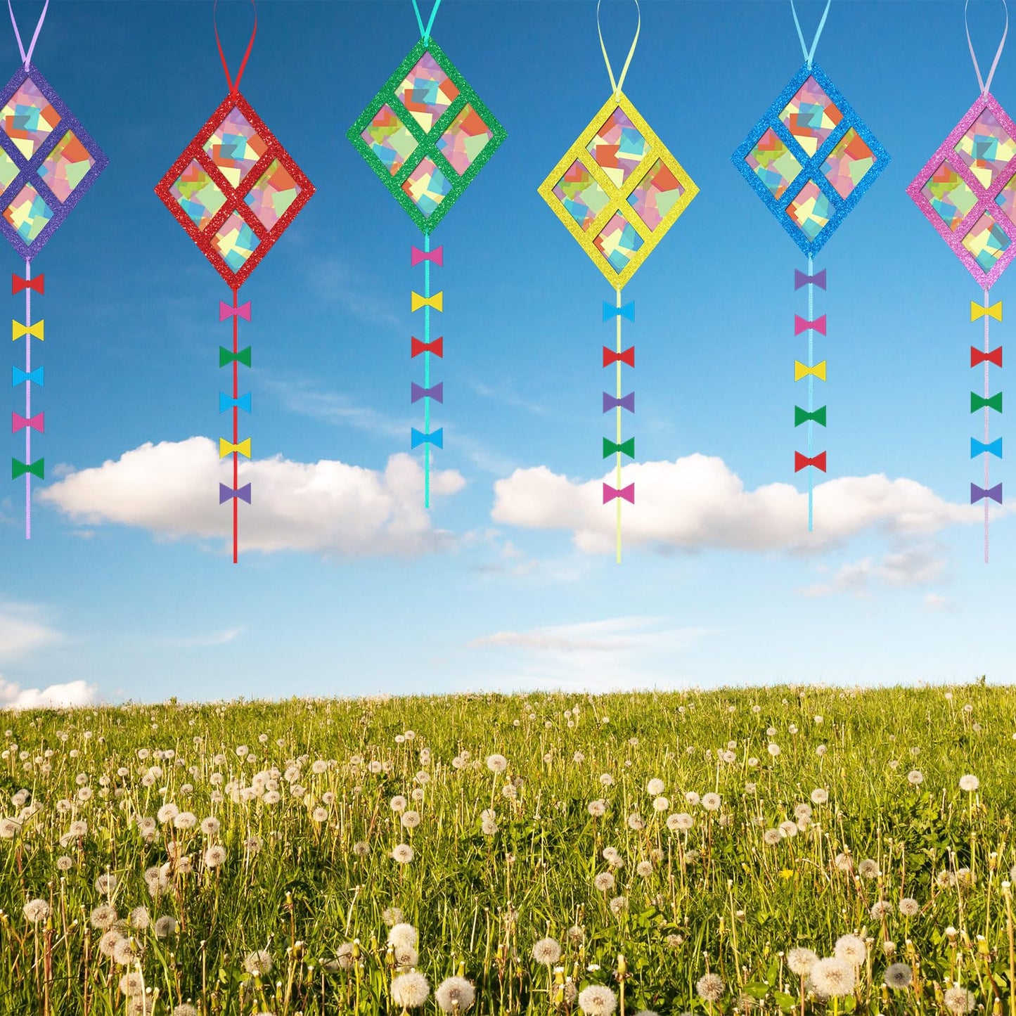 ShinyRelief 24 Sets Kites Craft DIY Kites Tissue Paper Craft Kits Summer Party Supplies DIY Hanging Ornaments Make Your Own Summer Beach Party Decoration for Outdoor Grassland Activities