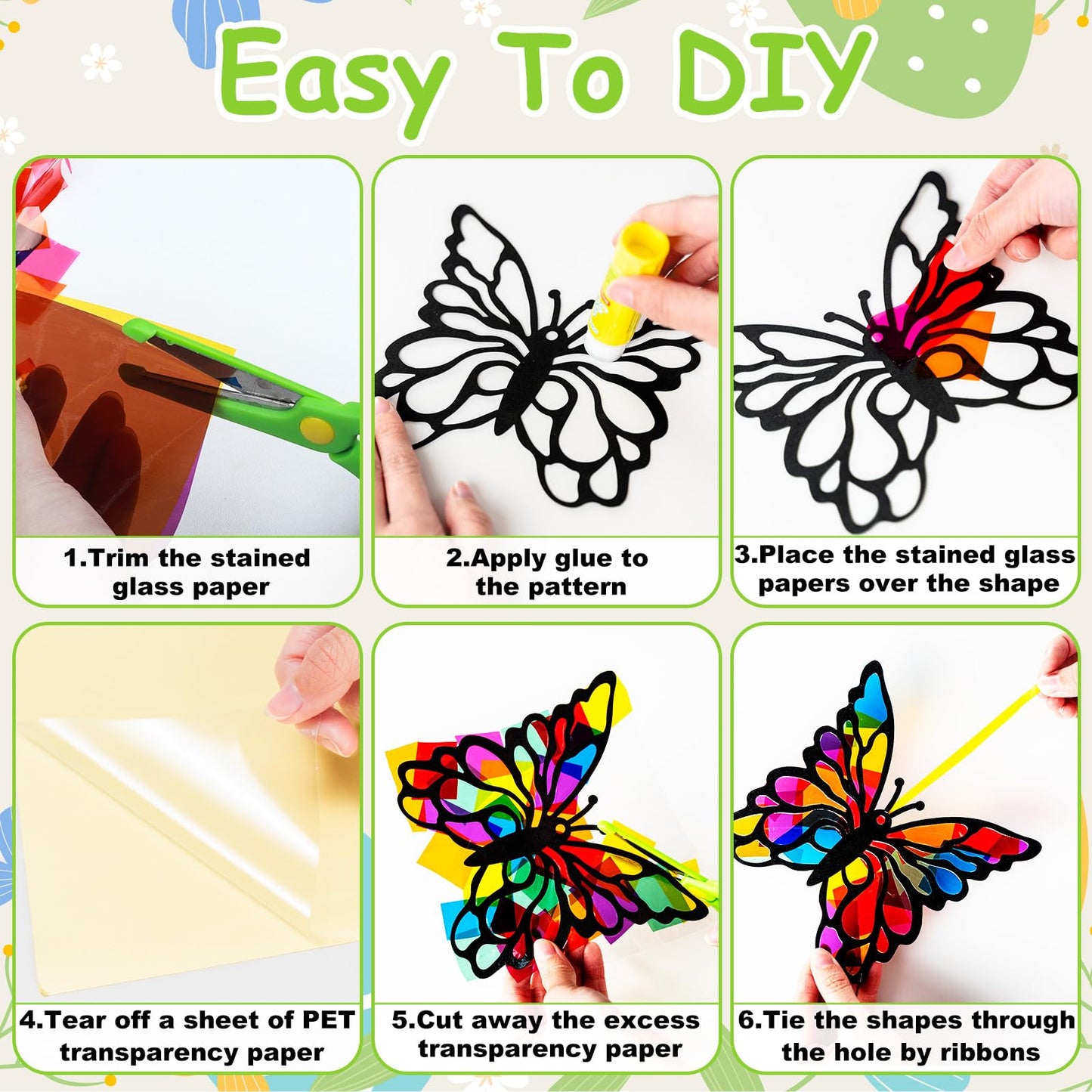 EggSun 36 Sets Butterfly Suncatchers Crafts Kit Ornaments Stained Glass Window Arts and Crafts Supplies for Classroom Holiday Birthday Projects Home Party Favors Decorations Ages 4 8 12