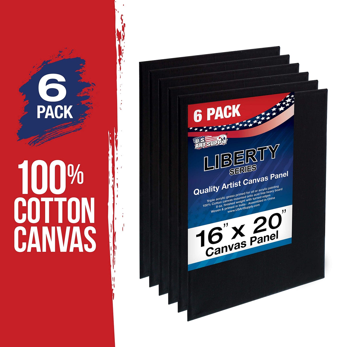 U.S. Art Supply 16 X 20 Inch Black Art Canvas Board Panels 6 Pack - 8 Ounce Heavyweight Cotton Acid Free Canvases for Painting Acrylics and Watercolor (1 Case of 6 Single Canvas Painting Panels)