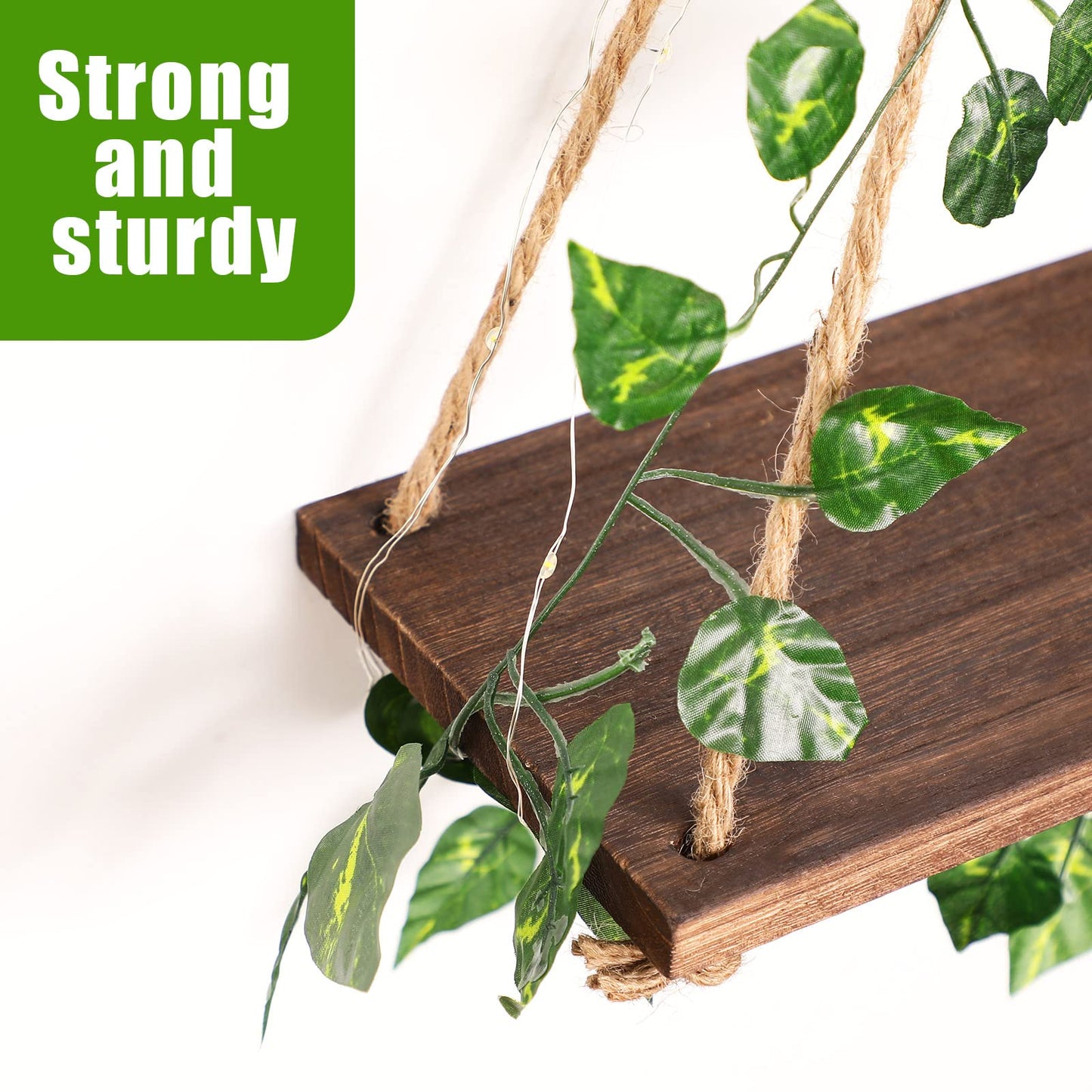 Amyhill 3 Set Artificial Ivy LED Floating Plant Shelves Wood Hanging Dorm Wall Decor Leaves and Light Strip Hanging Shelves for Bedroom Living Room Nature Wall Decoration