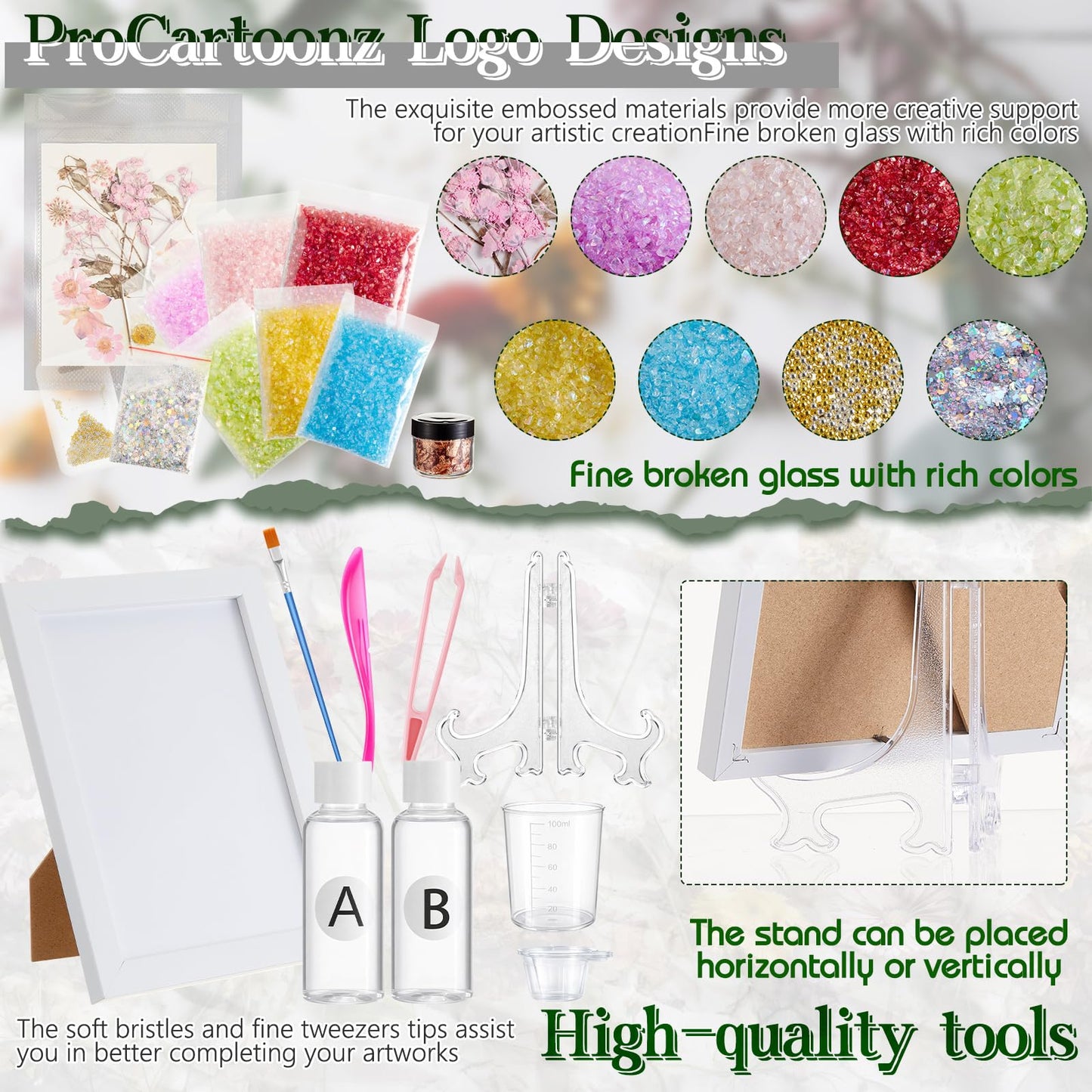 Novabright DIY Dried Flower Crushed Glass Art Kit for Adults Beginners, Sea Glass Mosaic Resin Craft Set for Home Decor, Wedding Gifts Handmade Boho Home Bedroom Office Bookshelf Table Decoration