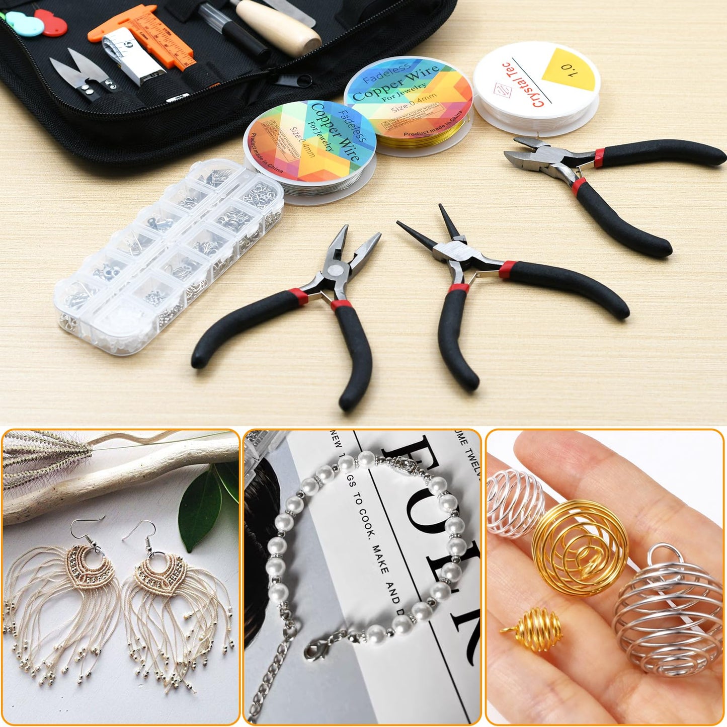 LYFJXX Jewelry Making Supplies Kit with Jewelry Pliers, Jewelry Wires and Jewelry Findings for DIY