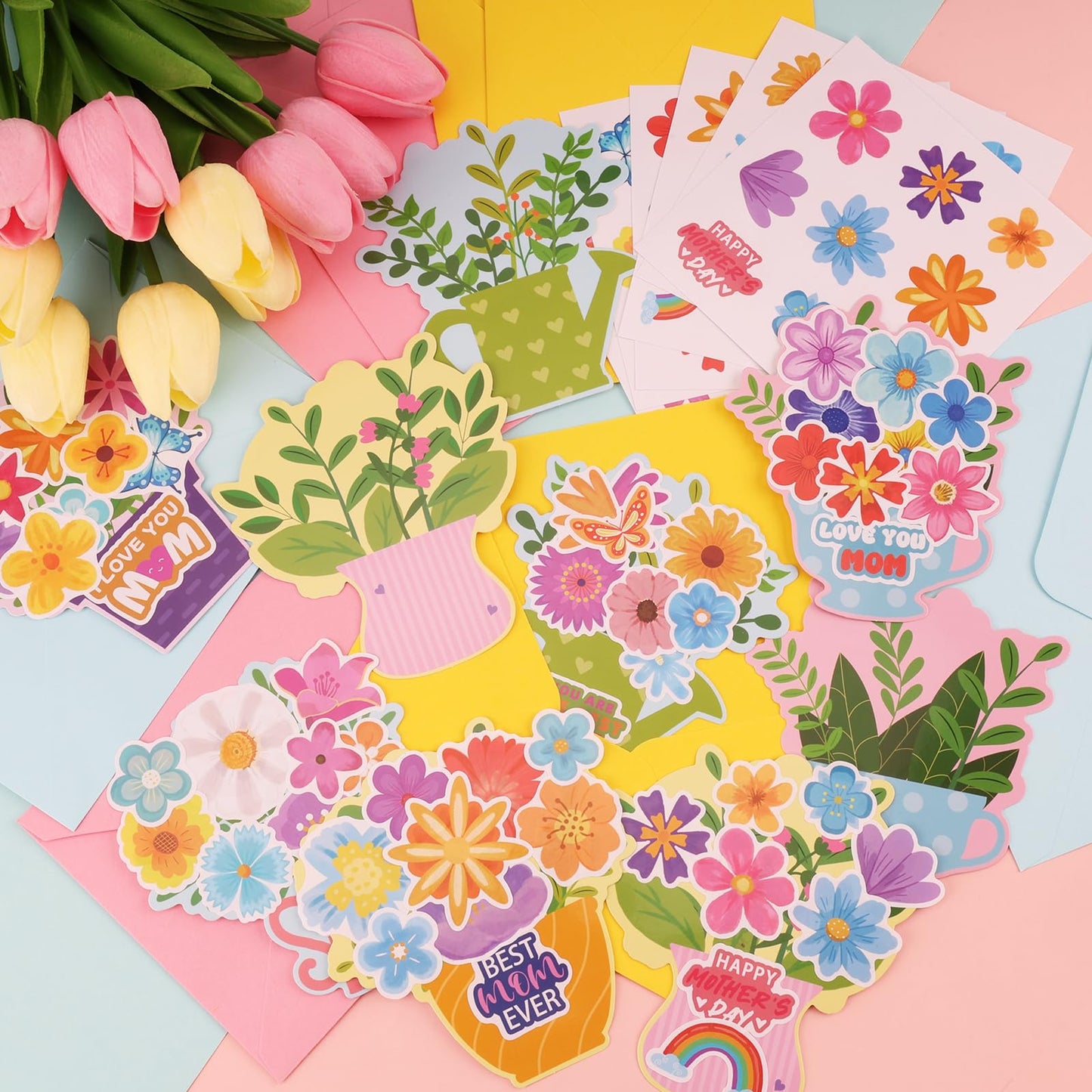 ZCPTZ 36 Set Mother's Day Craft Kits - DIY Greeting Card Making Set with Flower Pot Cards, Stickers & Envelopes for Mom, Grandma Gifts, Fun Paper Craft Activity Home