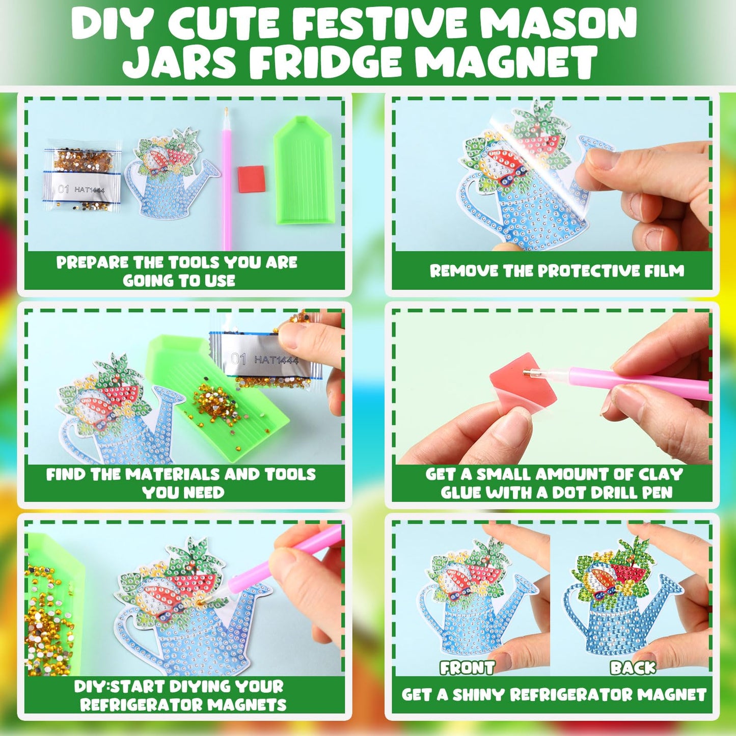 Relaxweex 30 Pcs Seasonal Diamond Painting Magnet Holiday Easter Diamond Art Magnet Kits for Adult 5D Rhinestones Mason Jar Flower Refrigerator Magnetic Sticker for Fridge DIY Crafts Gifts(Holiday)