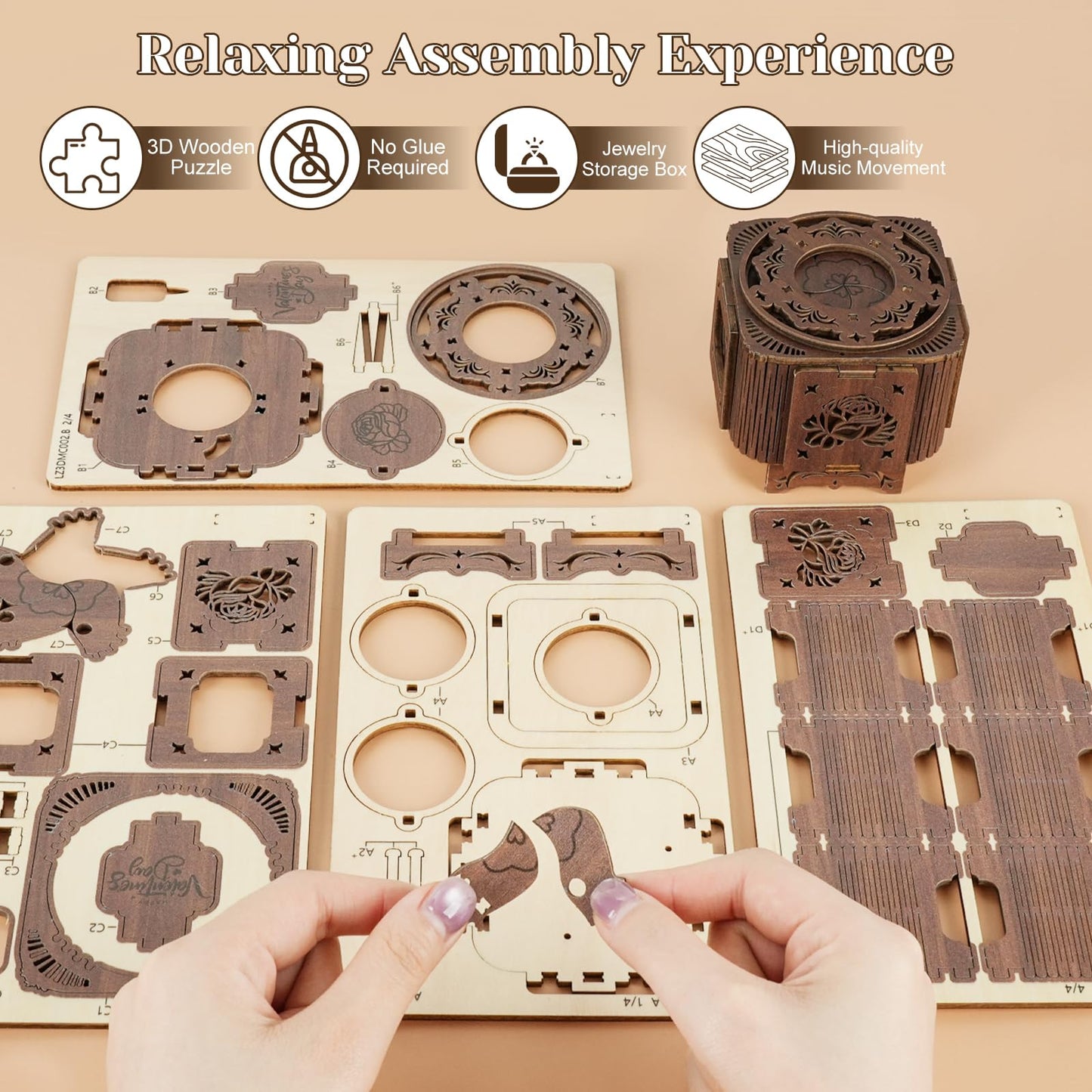 3D Wooden Puzzles for Adults, Mechanical Music Treasure Ring Box, DIY Wooden Puzzle Hobbies DIY Wooden Model Kits for Adults to Build, Hobbies for Adults Women Men, Home Decor Gift for Anniversary