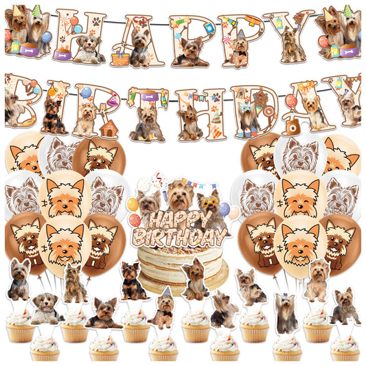 Yorkshire Terrier Birthday Party Decorations Yorkie Party Supplies Kit with Banner, Cake Topper, Cupcake Topper, Balloons for Yorkshire Terrier Decoration Dogs Party