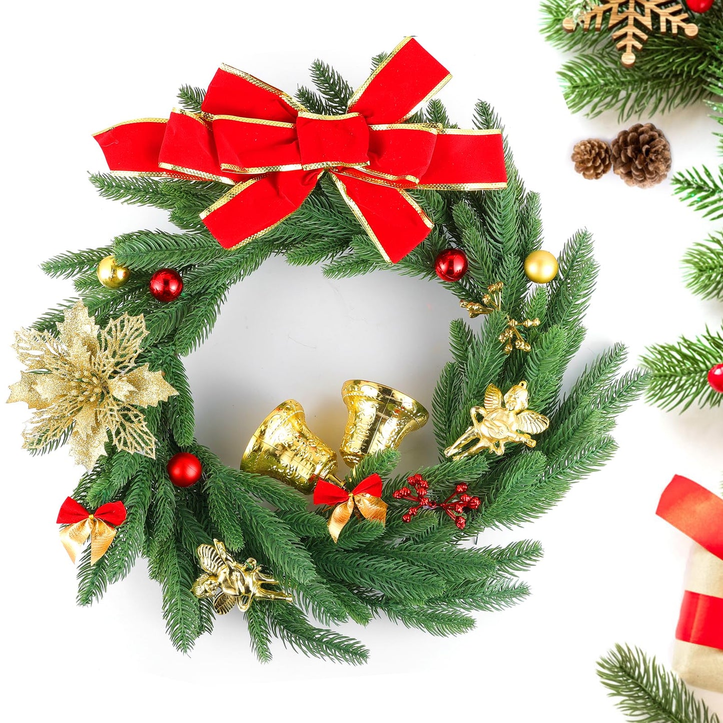 Hananona 50 Pcs Artificial Pine Branches Christmas Greenery Plants Pine Needles DIY Cedar Picks and Sprays Accessories for Christmas Garland Wreath Craft and Home Decor (50, Green)