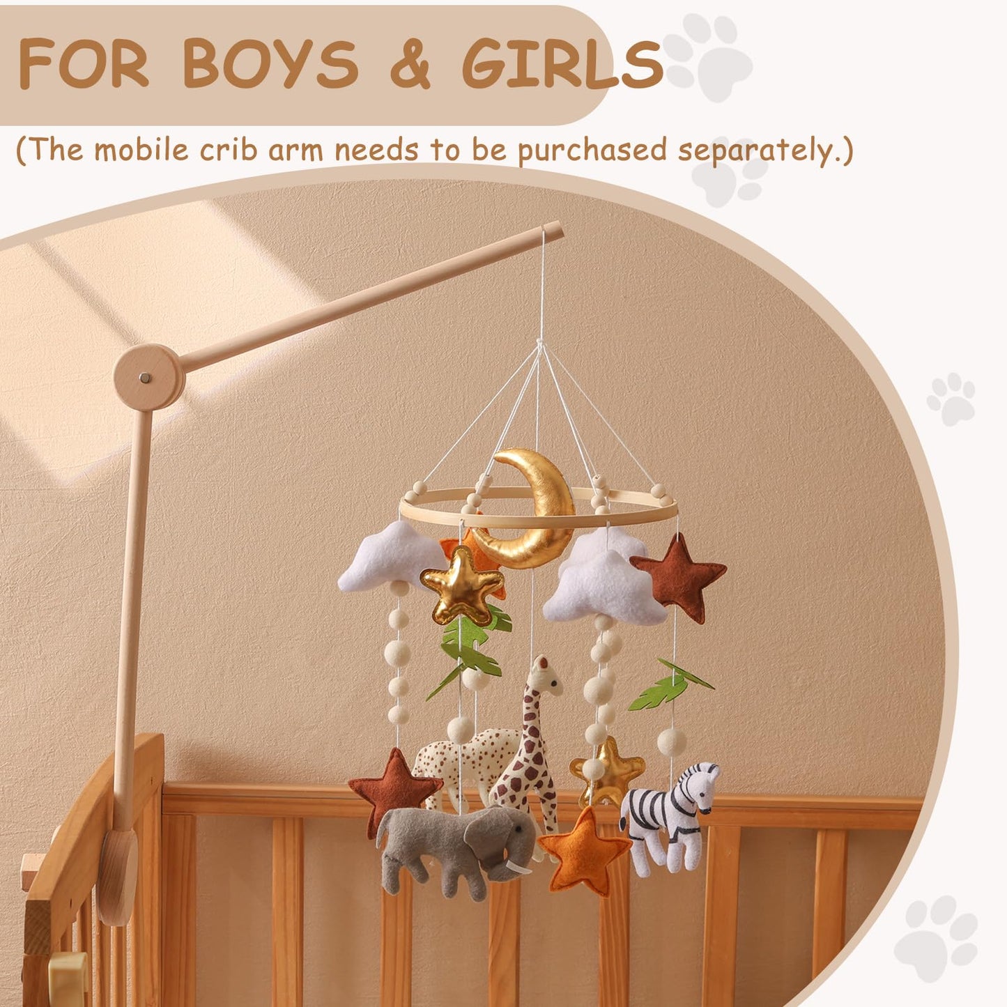 Wonderoo by Wowo Baby Mobile for Crib – Handmade Hanging Felt Nursery Mobile – Fits Most Crib Arms – Gender-Neutral Safari Animals Nursery Decor & Baby Gift