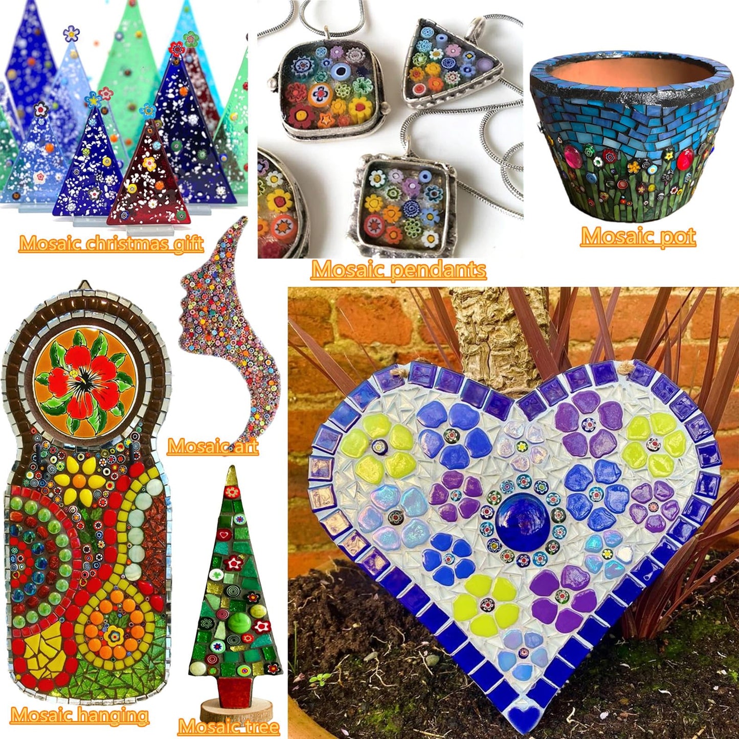 Youway Style Millefiori Glass Mosaic Tiles for Crafts, Flower Mosaic Glass Pieces for DIY Crafts Supplies,Mosaic Garden Craft Kits
