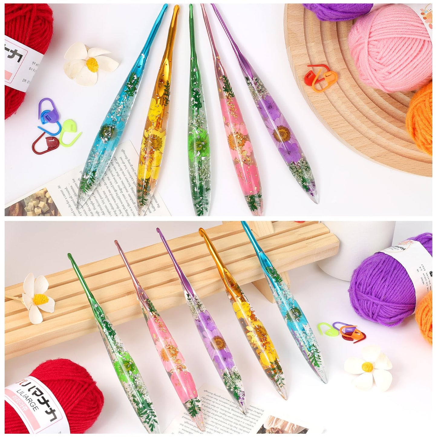 Aeelike Crochet Hooks Set, 3.0mm-6.0mm Ergonomic Crochet Hooks with Long Floral Handle-Super Shinny and Unique for DIY Crfats Blnaket Sweaters, Ideal & Beautiful Gifts for Mothers Crocheting Lovers