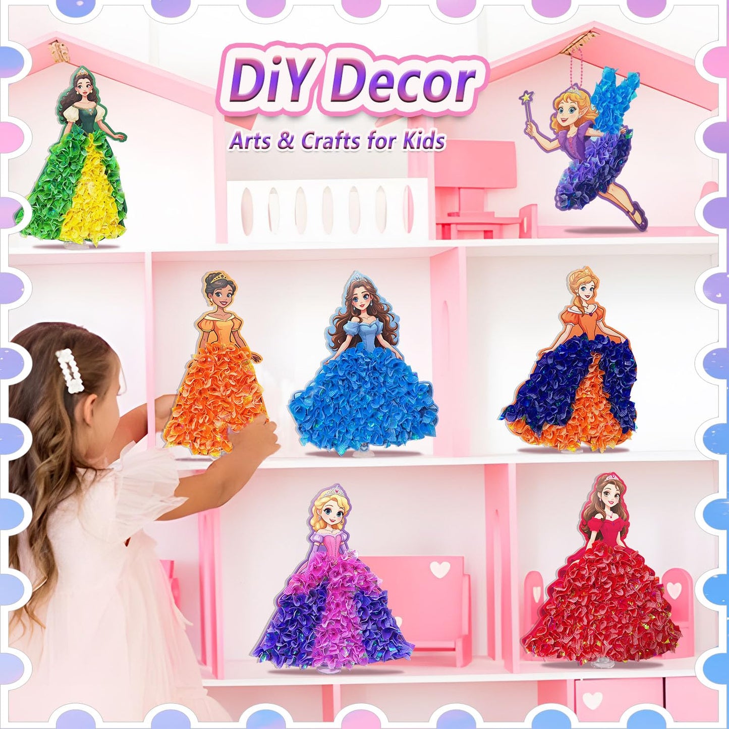 JRD&BS WINL Poke in Art Kit for Kids Toys Age 3-12 Year Old 3D Creative Princesses for Girls Birthday Gifts for 3 4 5 6 7 8 9Year Old Boy DIY Craft Art Kit for Teens Beginner Kids(Princesses)